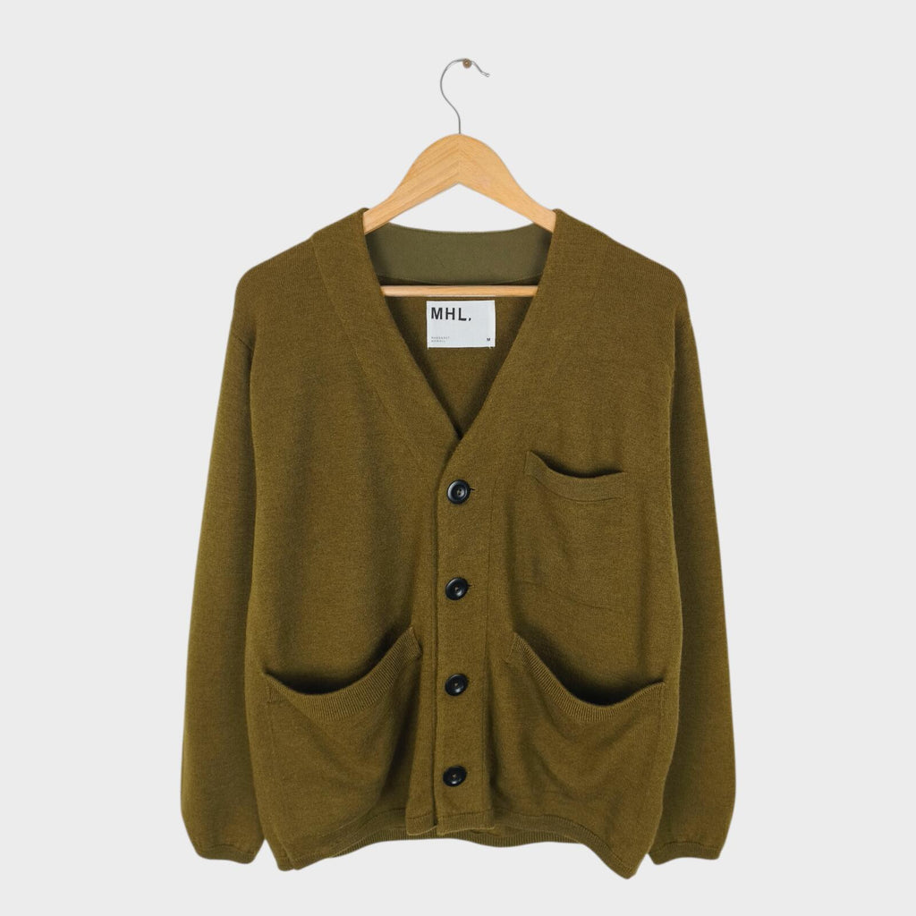 MHL MARGARET HOWELL Men's Khaki Green 100% Wool Cardigan