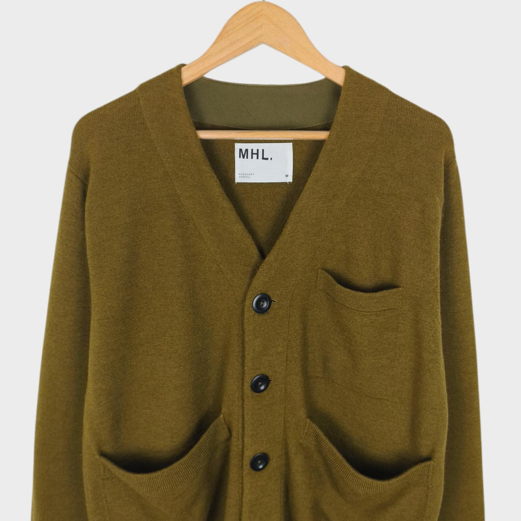 MHL MARGARET HOWELL Men's Khaki Green 100% Wool Cardigan