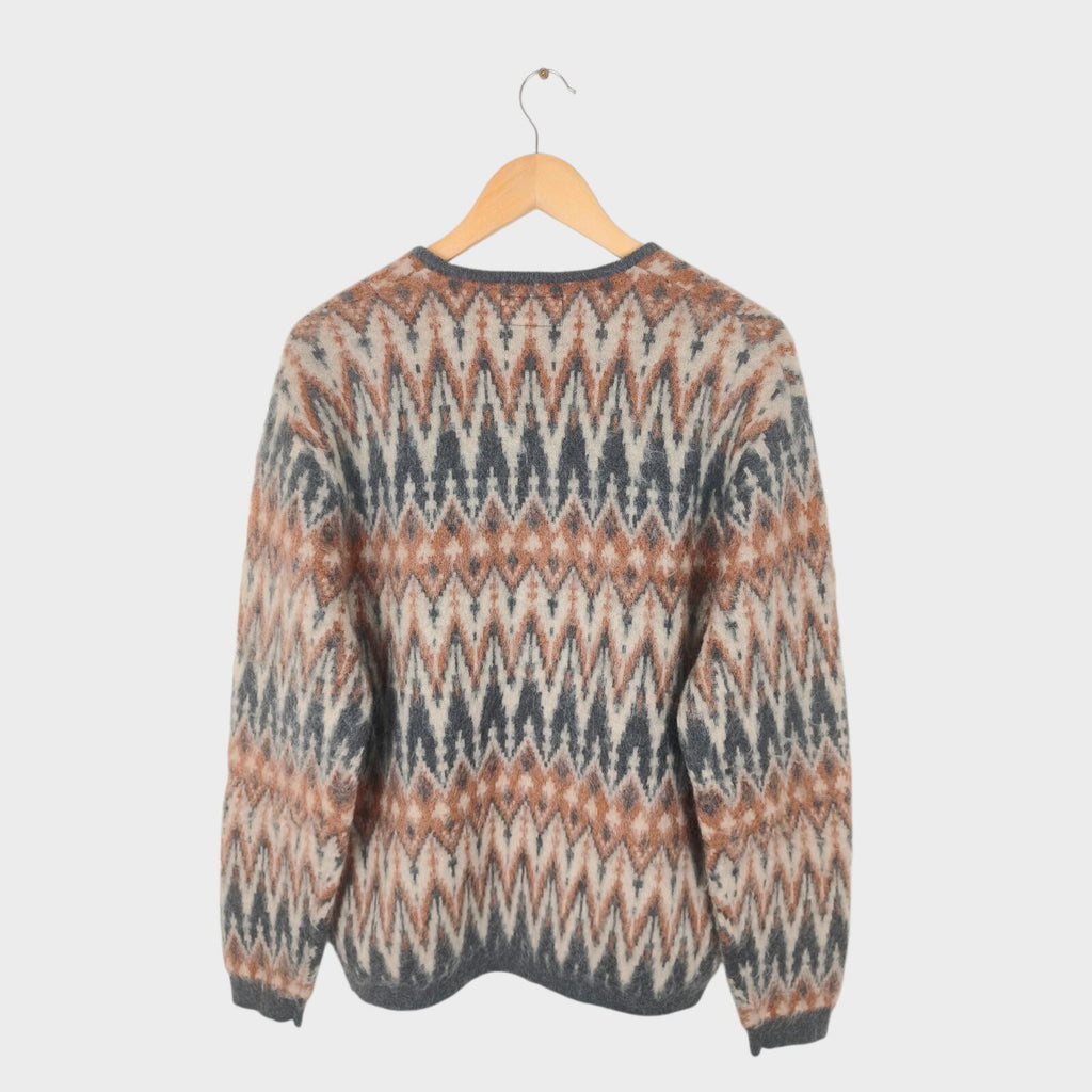 BEAMS PLUS Men's Mohair Blend Shaggy Grunge Chevron Jacquard Cardigan
