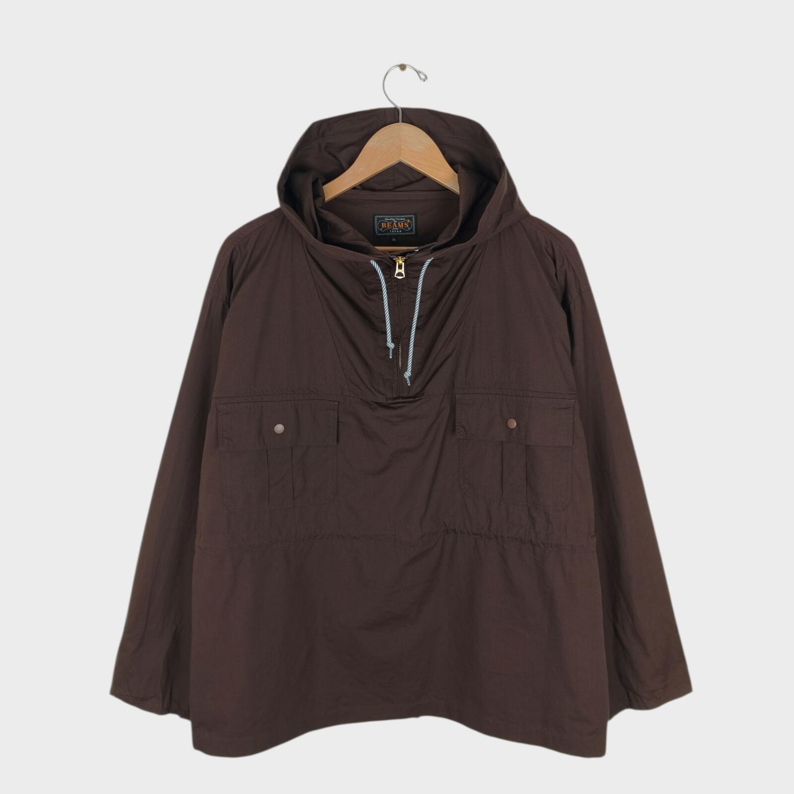 BEAMS PLUS Men's Dark Brown Oversized Smock Anorak Parka Jacket