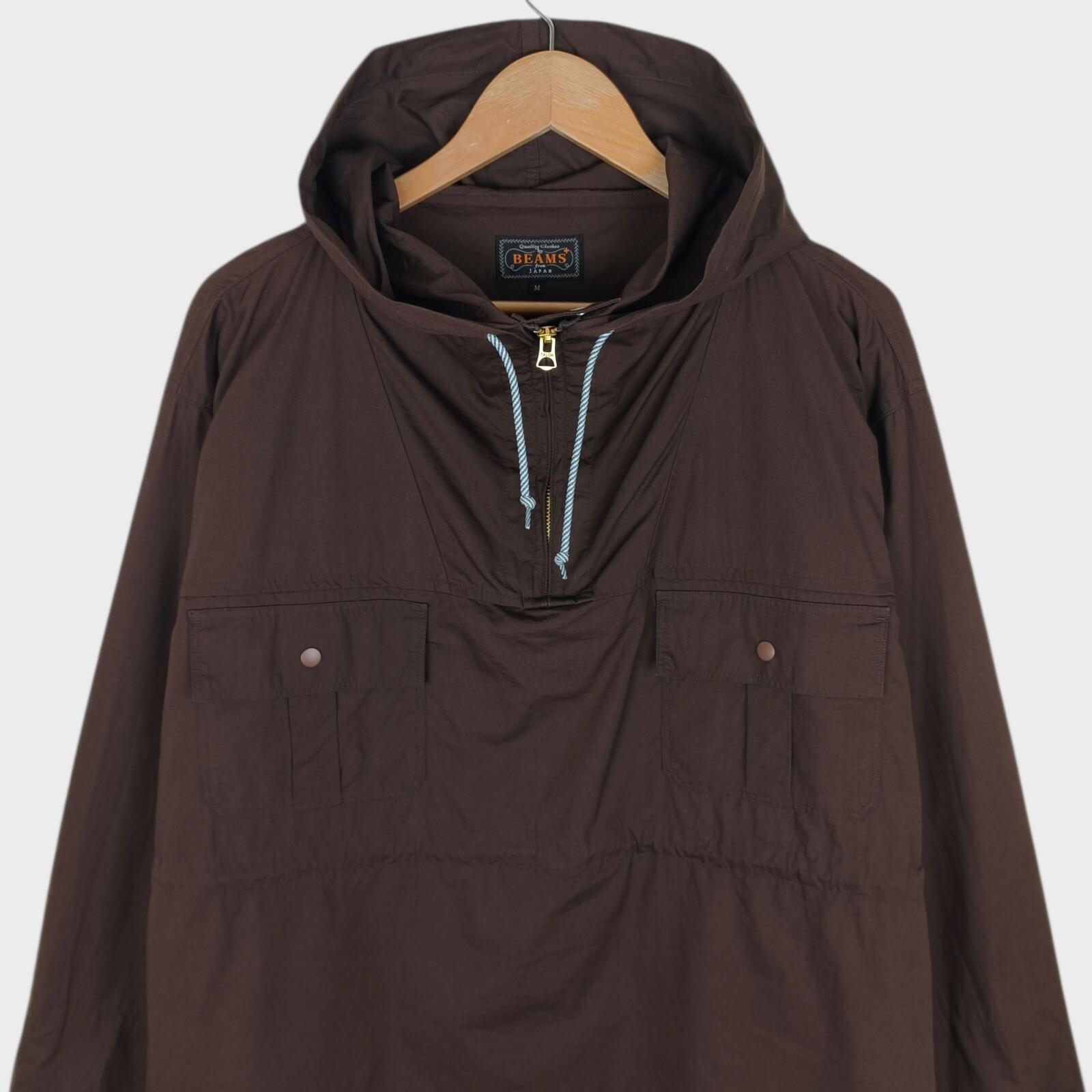 BEAMS PLUS Men's Dark Brown Oversized Smock Anorak Parka Jacket