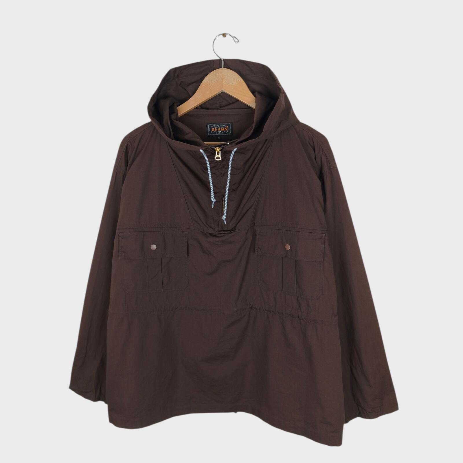 BEAMS PLUS Men's Dark Brown Oversized Smock Anorak Parka Jacket