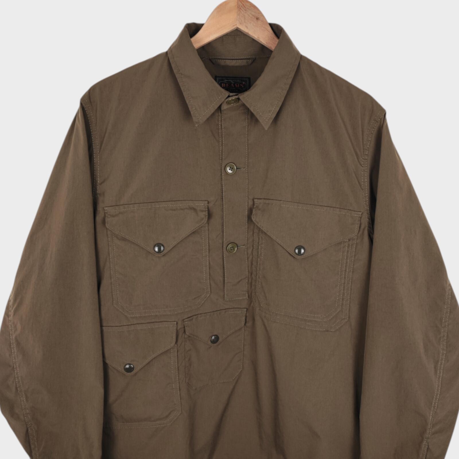 BEAMS PLUS Men's Khaki Military Utility Smock Anorak Jacket