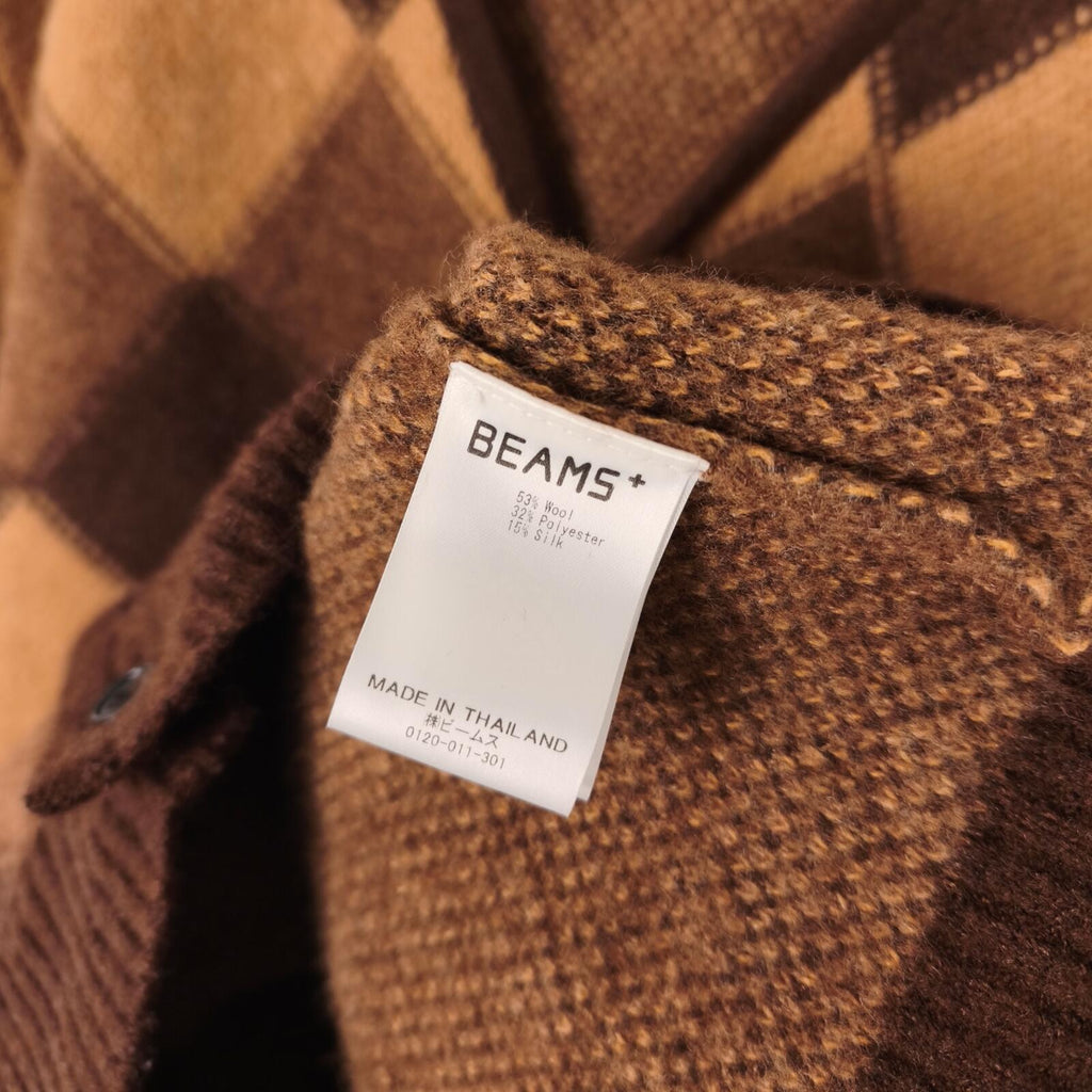 BEAMS PLUS Men's Wool Silk Blend Double Argyle Jacquard Cardigan
