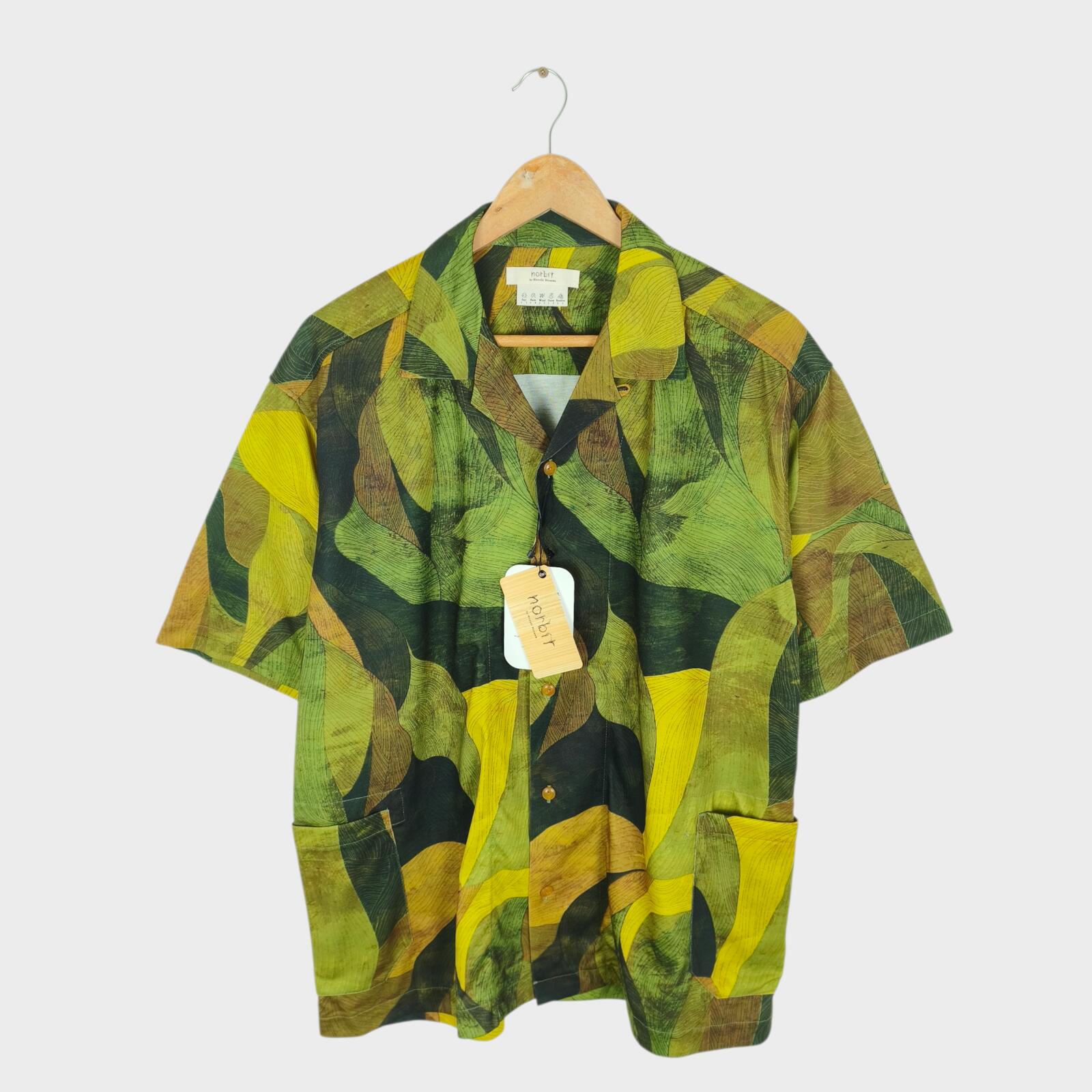 NORBIT BY HIROSHI NOZAWA Men's Green Leaf Camo Aloha Shirt