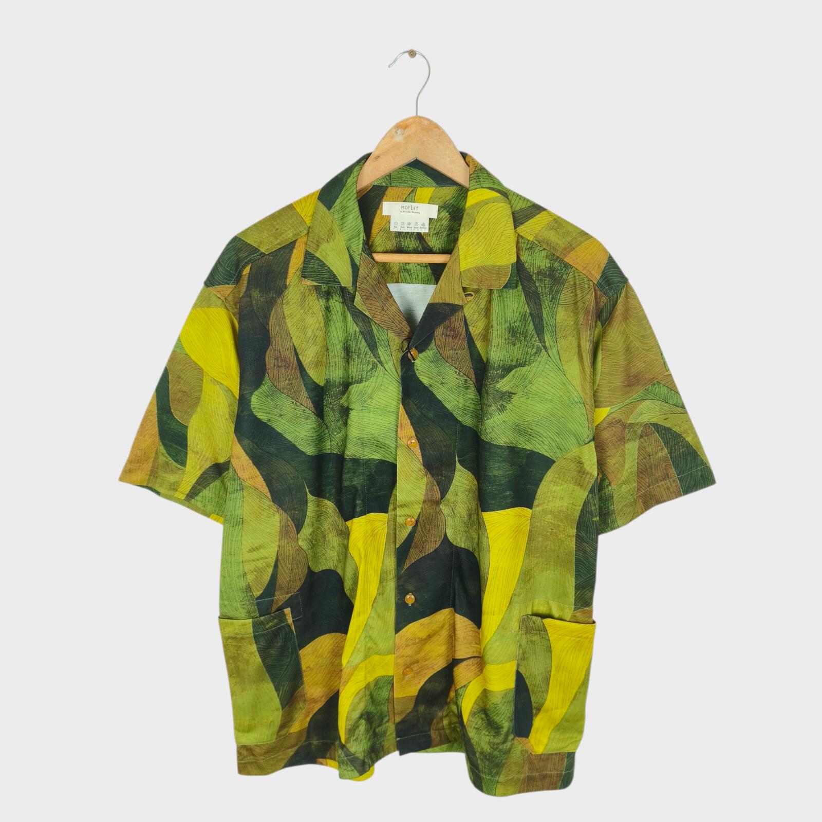NORBIT BY HIROSHI NOZAWA Men's Green Leaf Camo Aloha Shirt