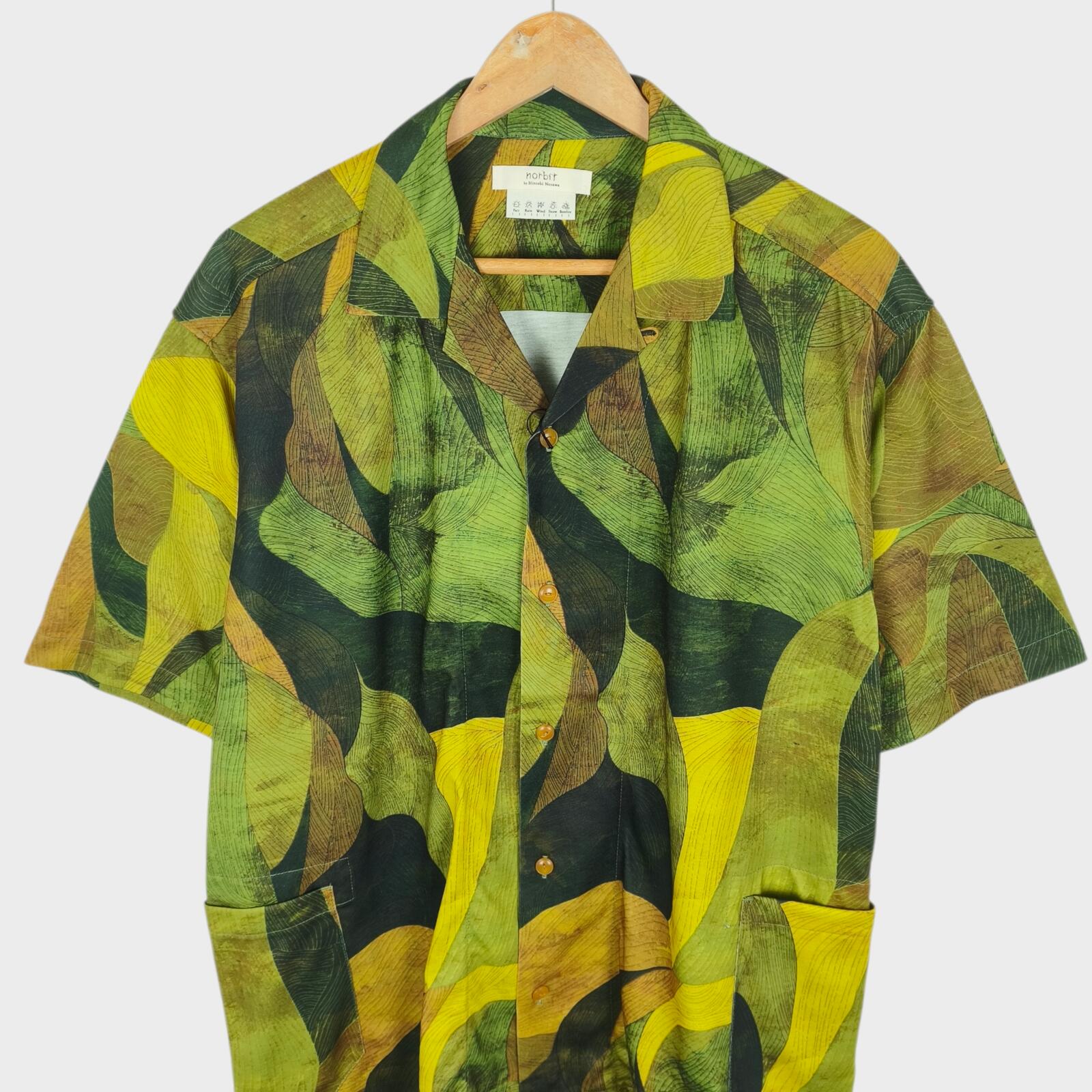 NORBIT BY HIROSHI NOZAWA Men's Green Leaf Camo Aloha Shirt
