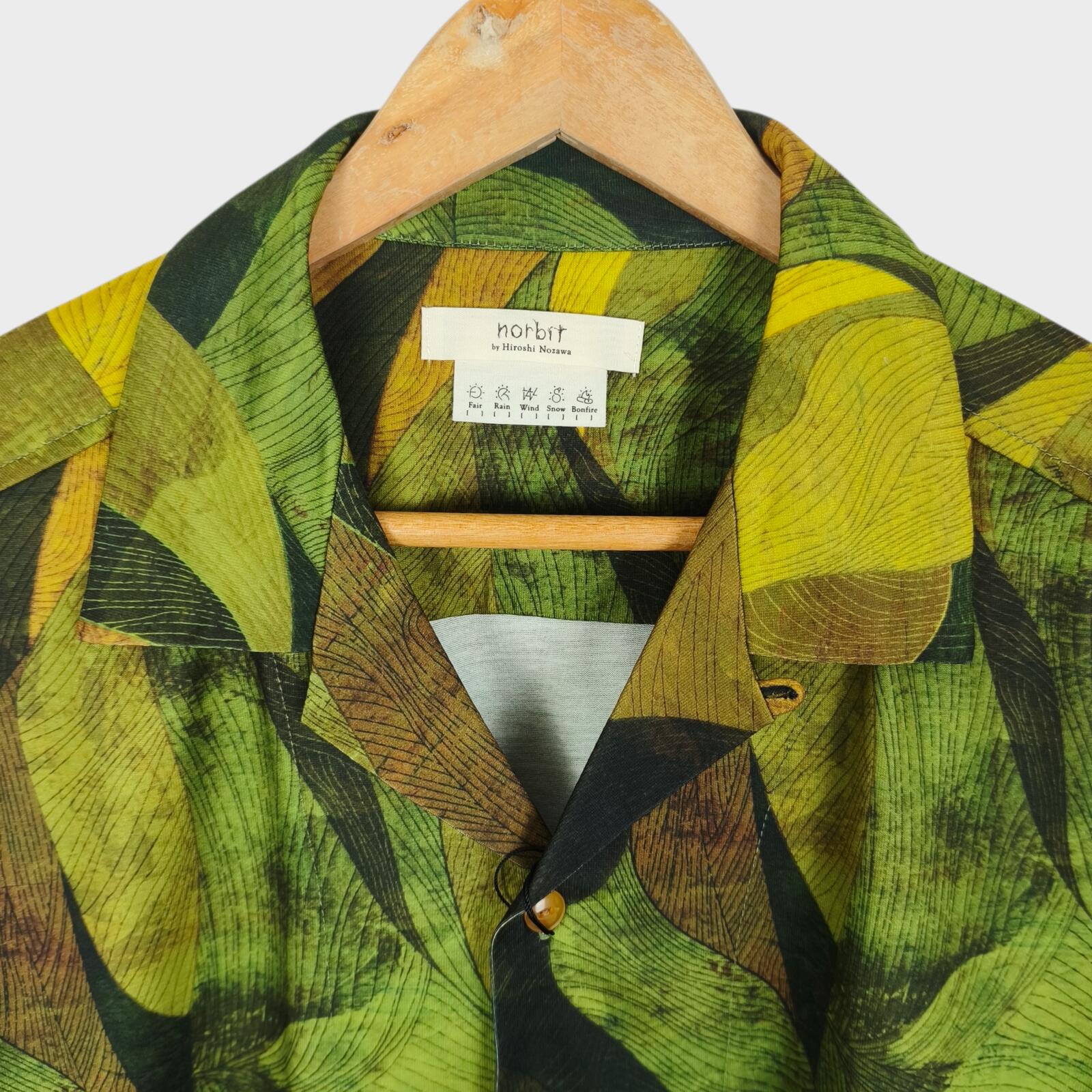 NORBIT BY HIROSHI NOZAWA Men's Green Leaf Camo Aloha Shirt