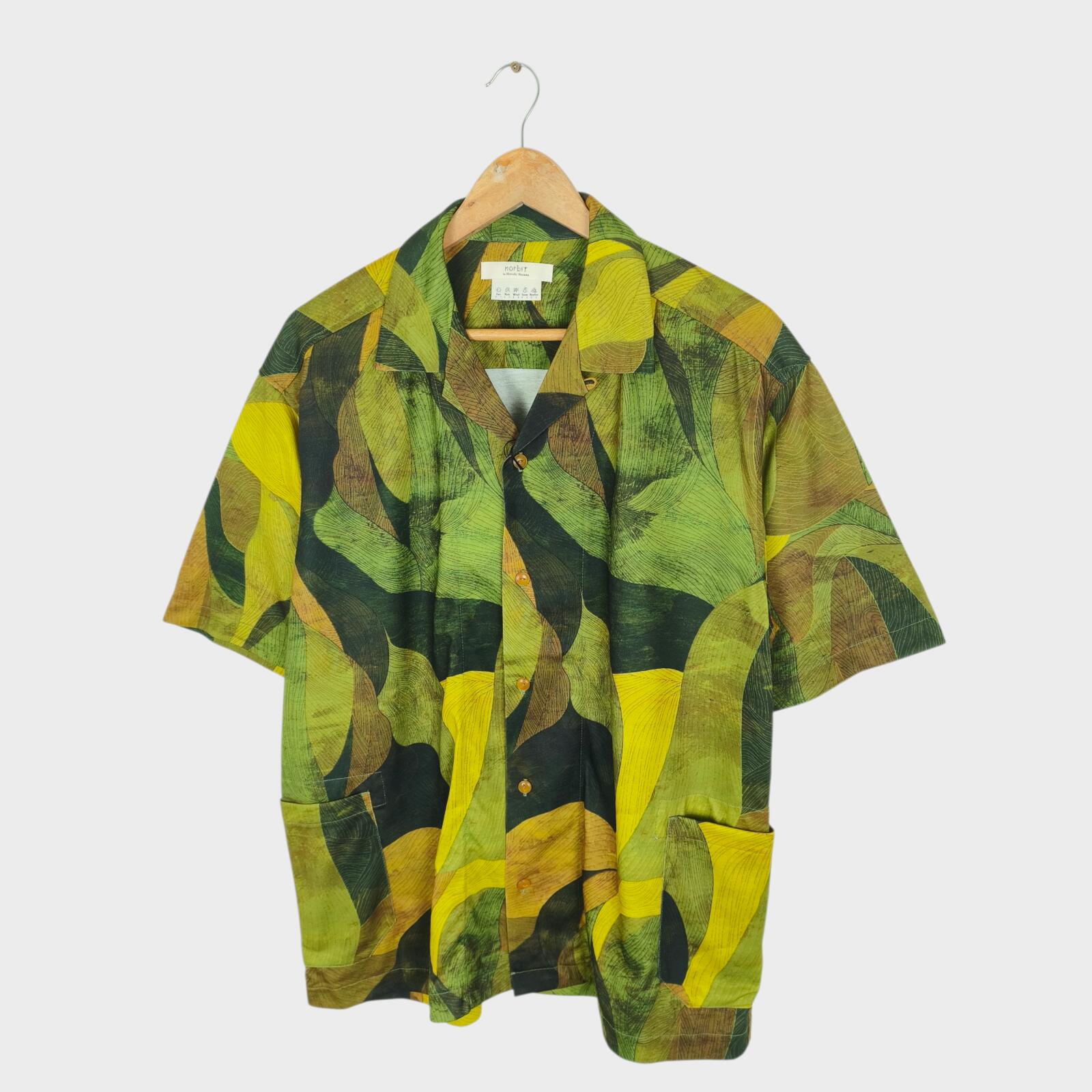 NORBIT BY HIROSHI NOZAWA Men's Green Leaf Camo Aloha Shirt