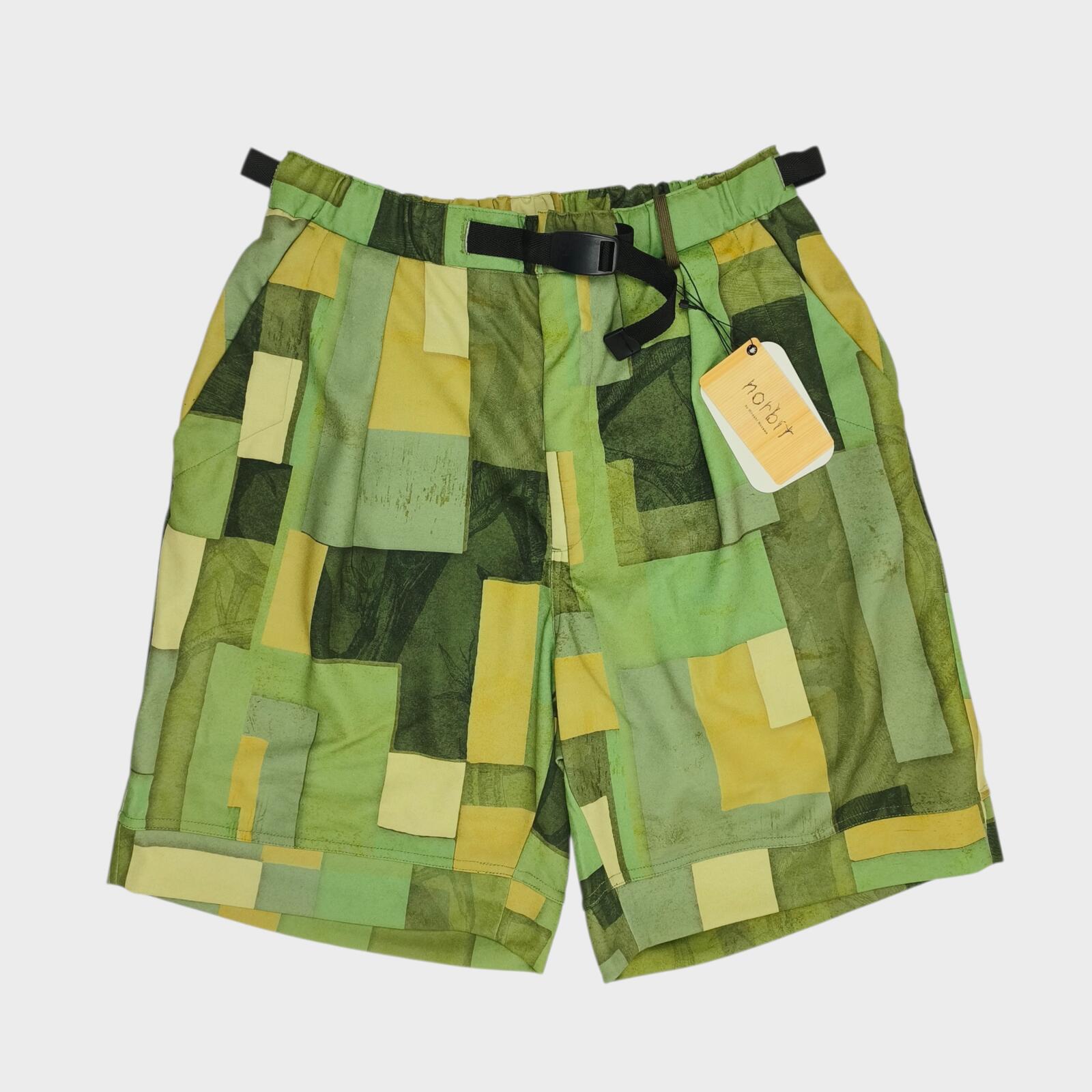 NORBIT BY HIROSHI NOZAWA Men's Green Geometric Print Aloha Shorts