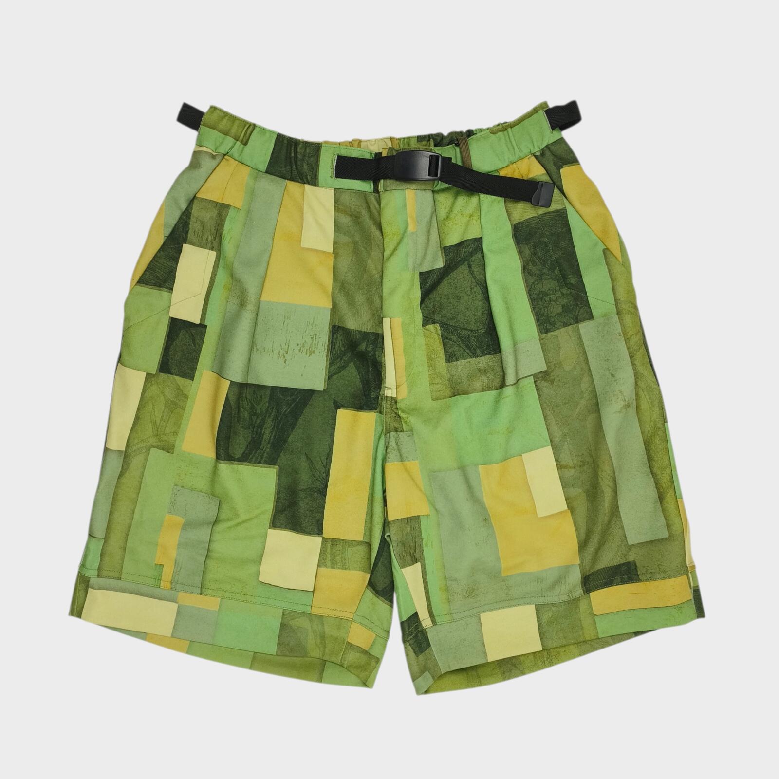 NORBIT BY HIROSHI NOZAWA Men's Green Geometric Print Aloha Shorts