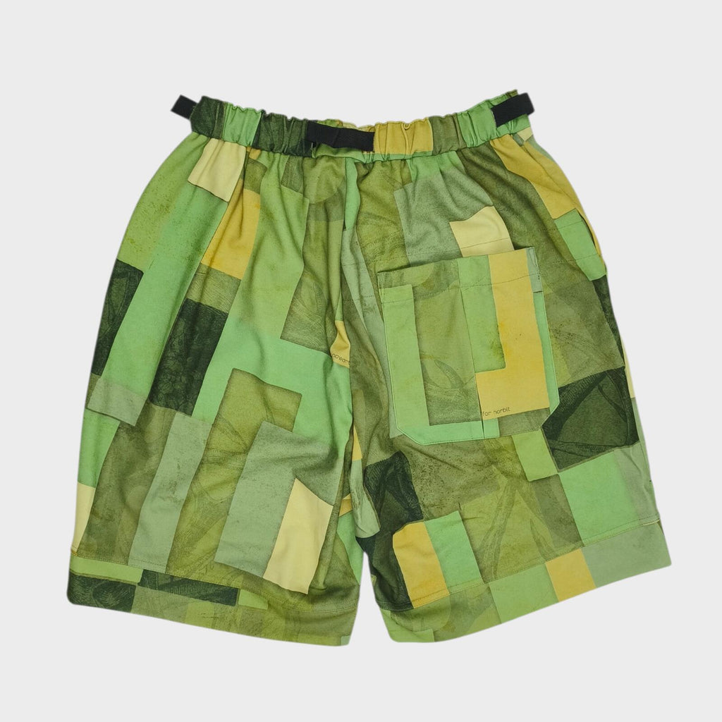 NORBIT BY HIROSHI NOZAWA Men's Green Geometric Print Aloha Shorts