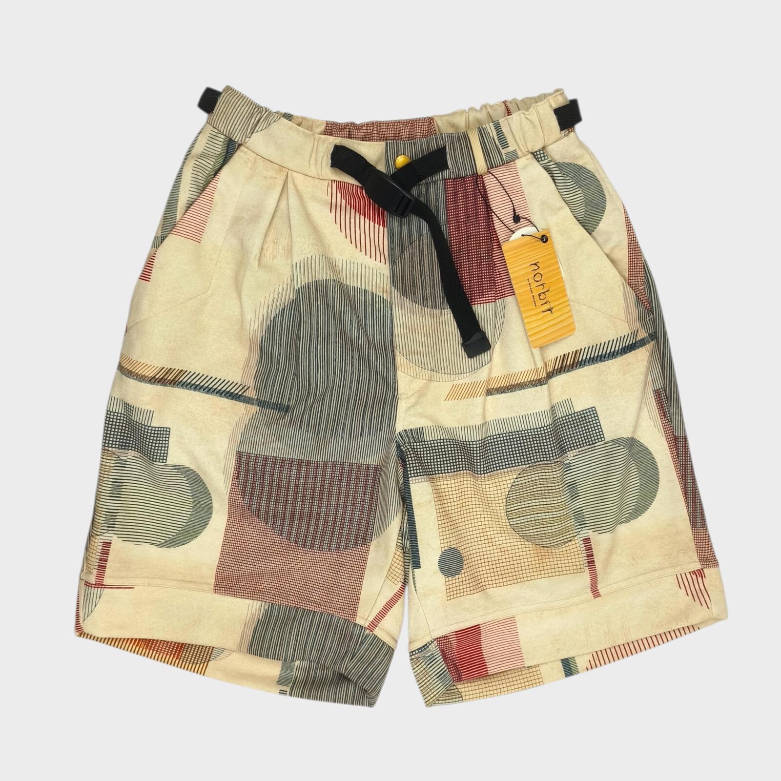 NORBIT BY HIROSHI NOZAWA Men's Beige Mid Century Camo Print Aloha Shorts