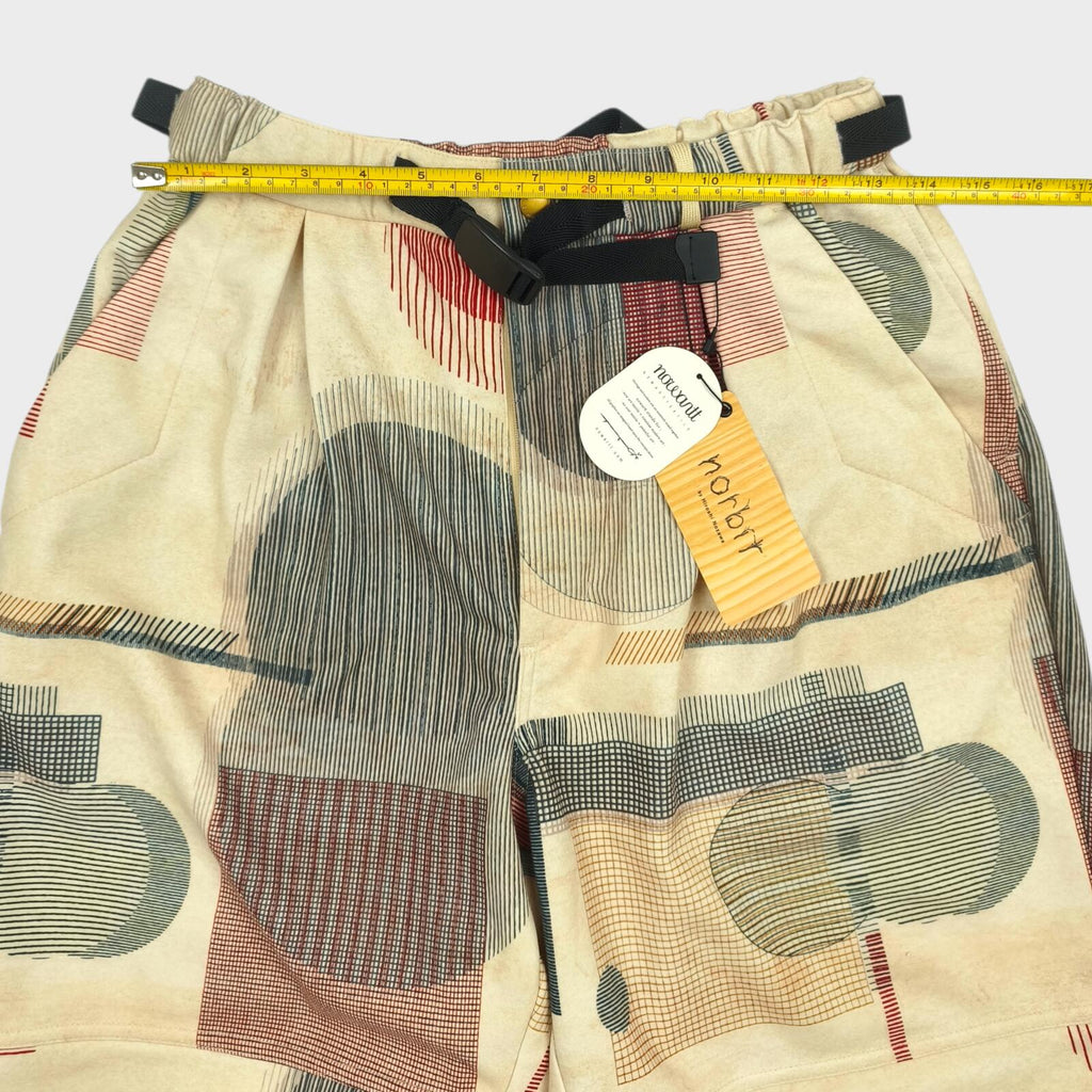 NORBIT BY HIROSHI NOZAWA Men's Beige Mid Century Camo Print Aloha Shorts