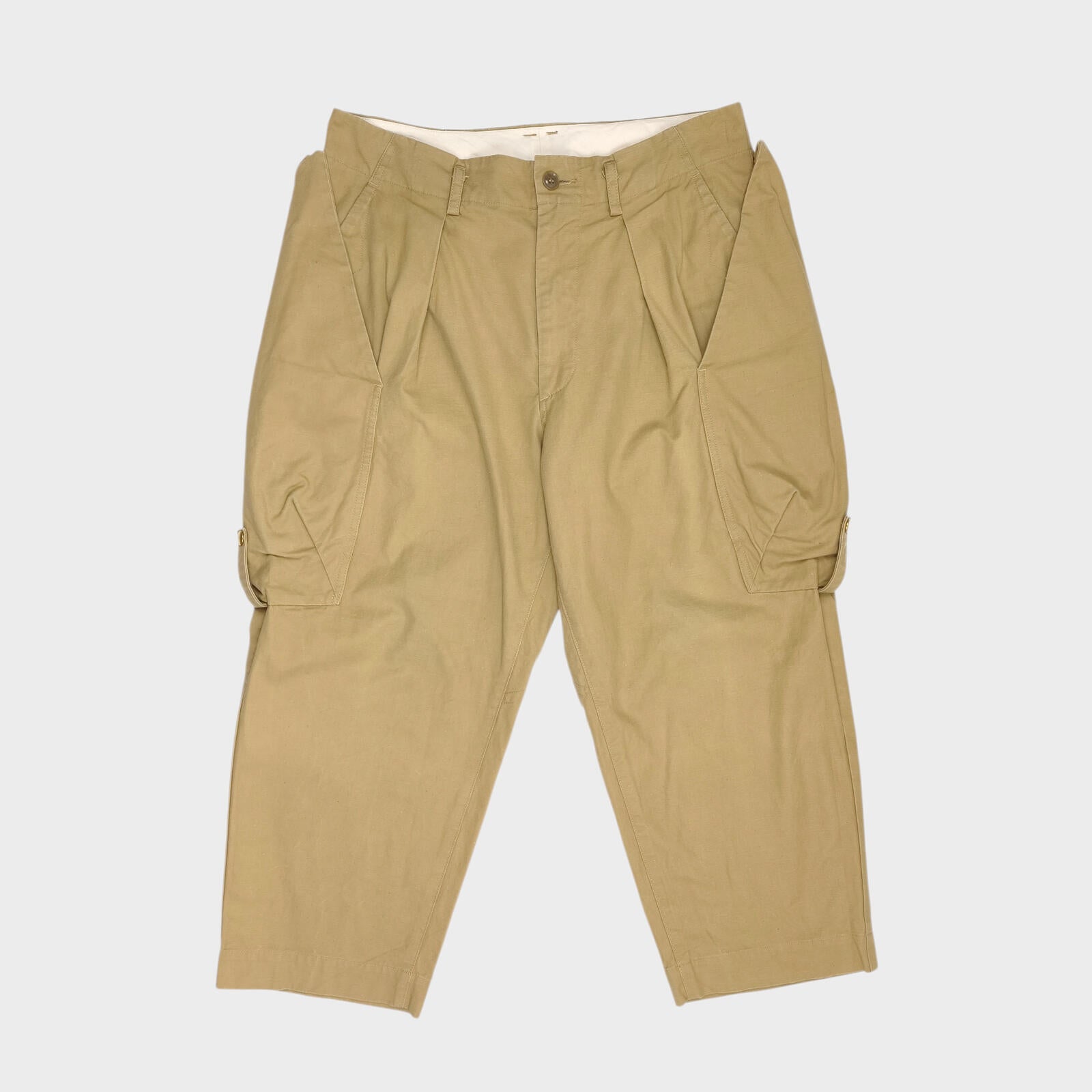 NORBIT BY HIROSHI NOZAWA Men's Beige Diamond Cargo Pocket Pleated Trousers
