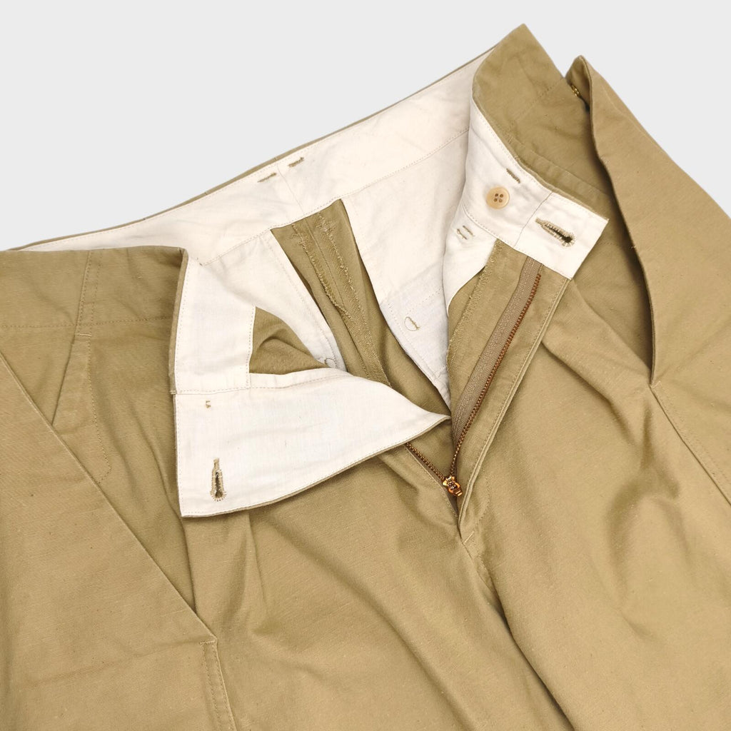 NORBIT BY HIROSHI NOZAWA Men's Beige Diamond Cargo Pocket Pleated Trousers