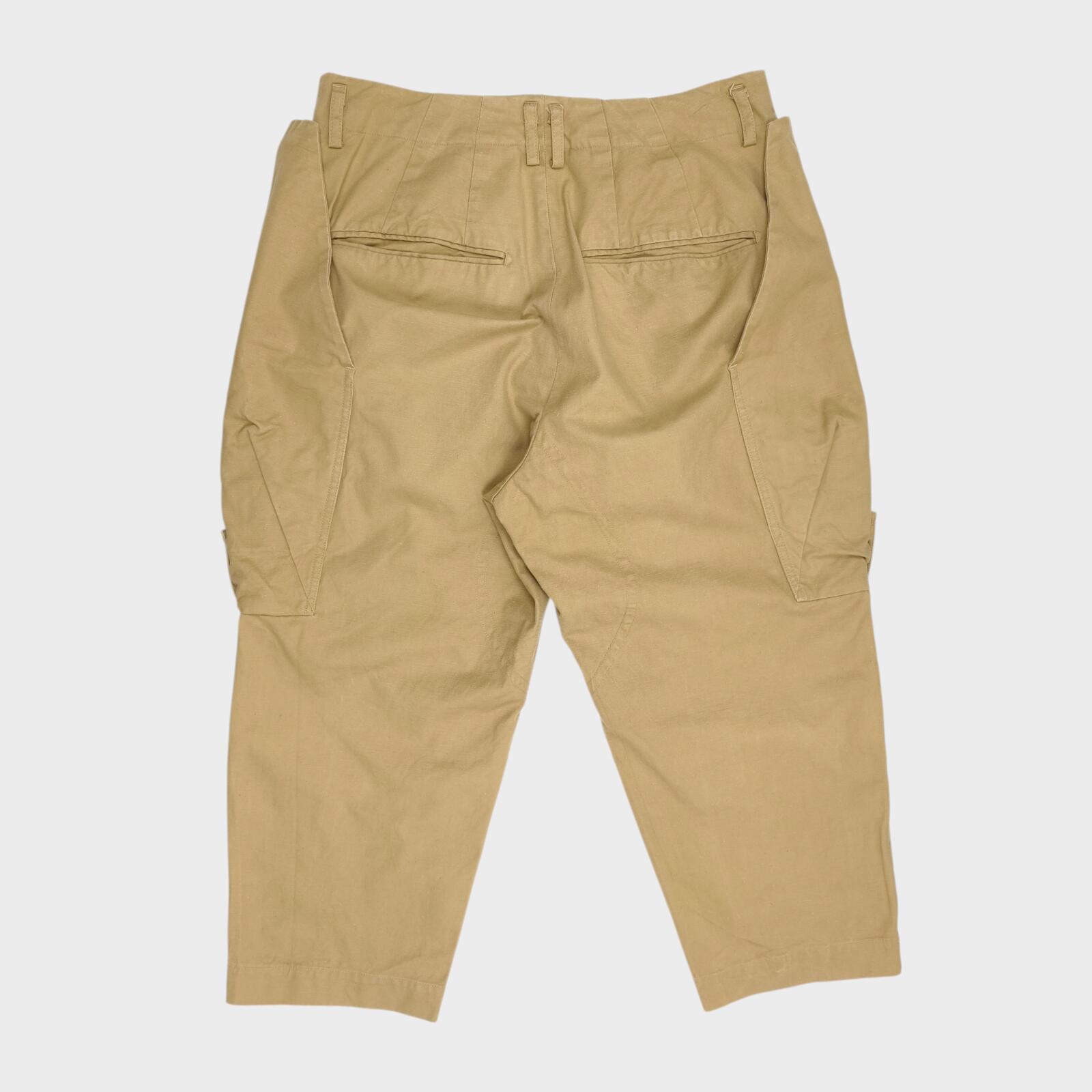 NORBIT BY HIROSHI NOZAWA Men's Beige Diamond Cargo Pocket Pleated Trousers