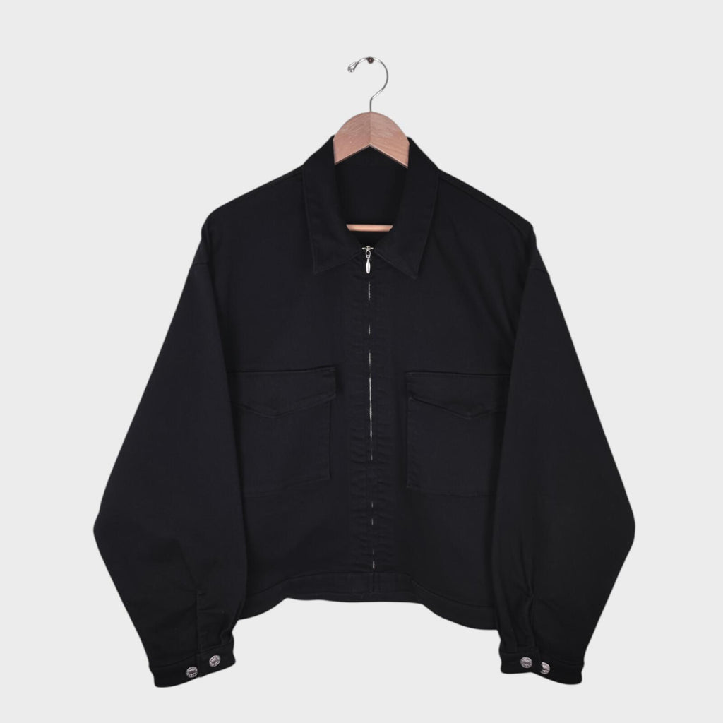 EDWIN Japan Men's Black Stretch Cotton Relaxed Fit Cropped Blouson Jacket