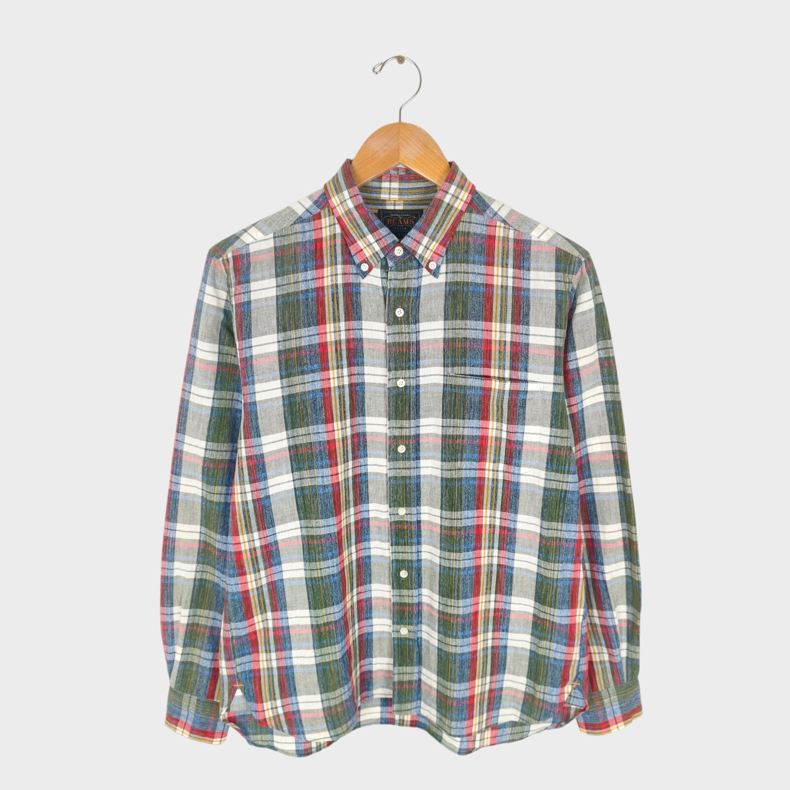 BEAMS PLUS Men's Made in Japan Cotton/Linen Blend Check Shirt