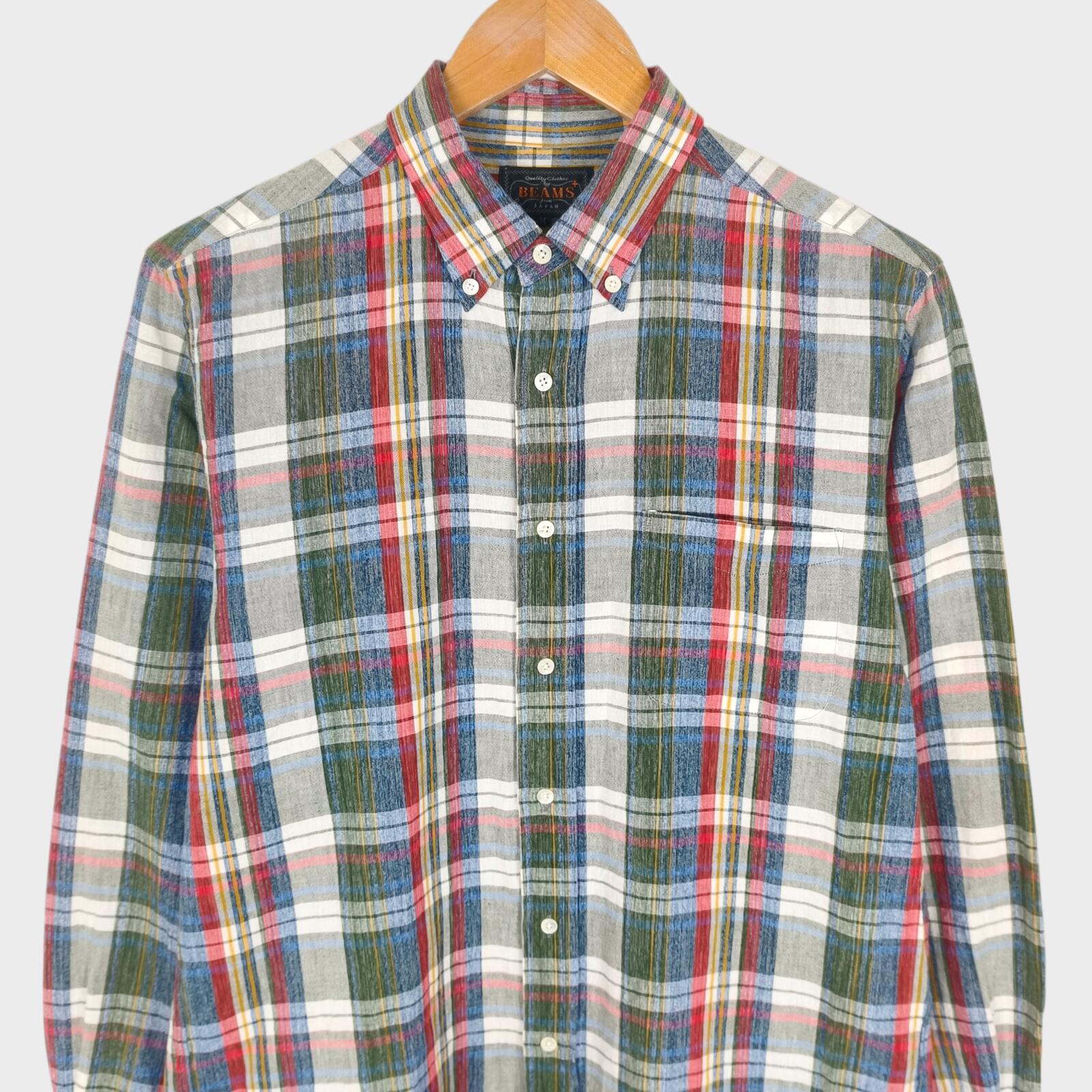BEAMS PLUS Men's Made in Japan Cotton/Linen Blend Check Shirt