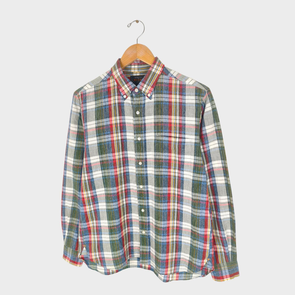 BEAMS PLUS Men's Made in Japan Cotton/Linen Blend Check Shirt
