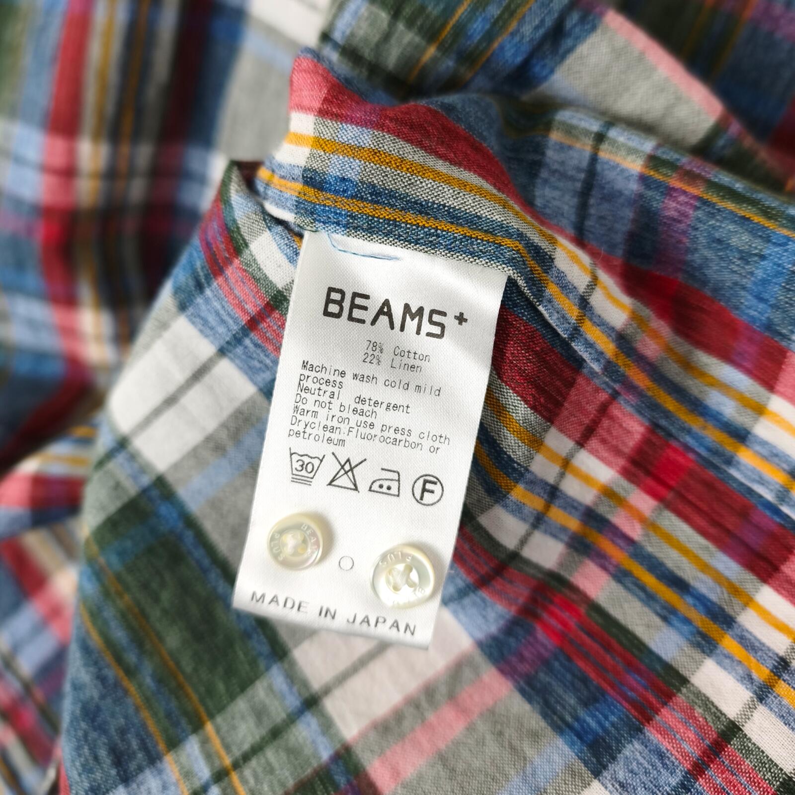 BEAMS PLUS Men's Made in Japan Cotton/Linen Blend Check Shirt