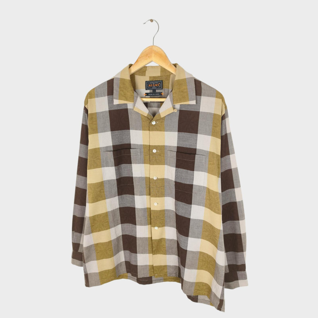 BEAMS PLUS Men's Made in Japan Checked Camp Collar Shirt