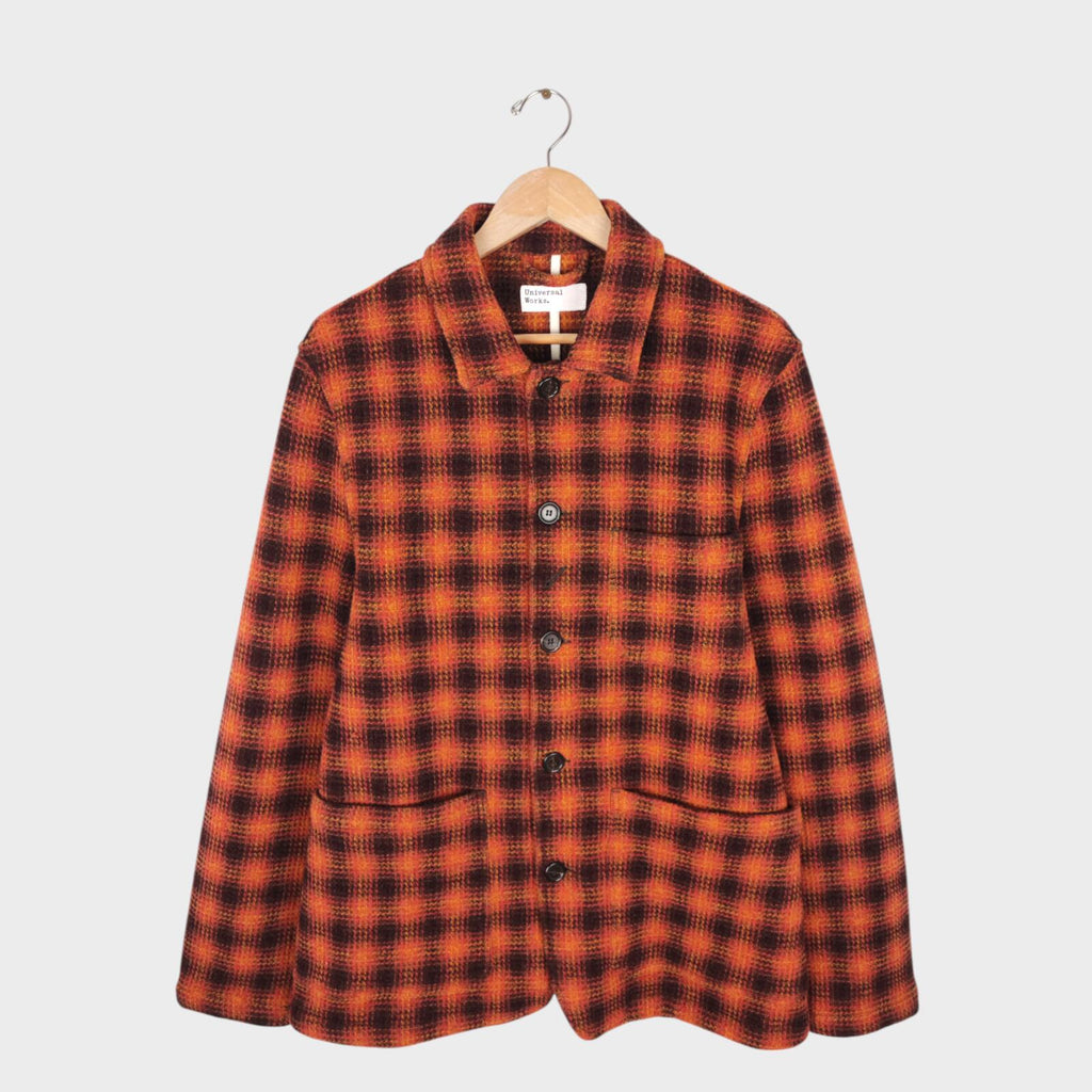 UNIVERSAL WORKS Men's Orange Check 100% Wool Waffle Knit Bakers Jacket