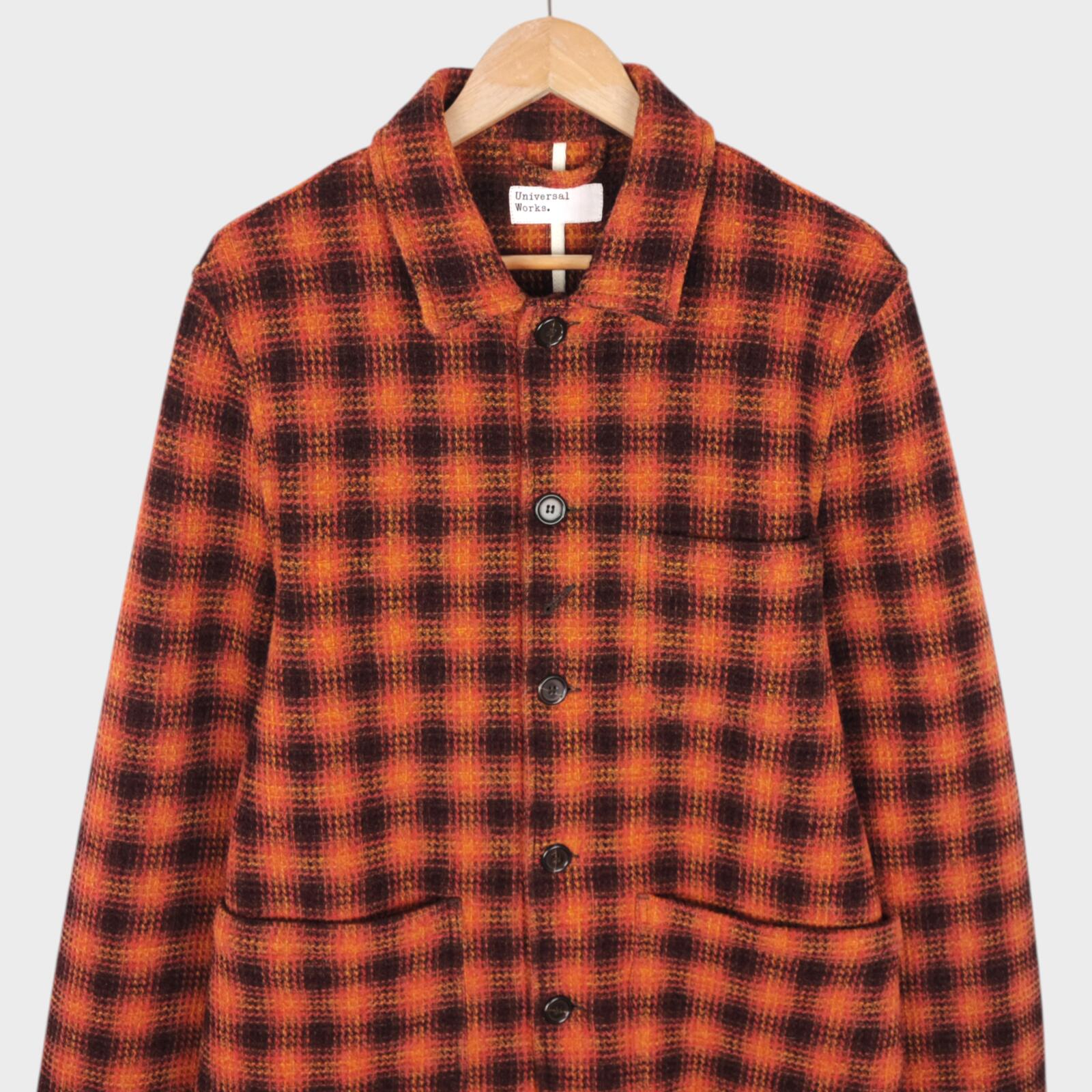UNIVERSAL WORKS Men's Orange Check 100% Wool Waffle Knit Bakers Jacket