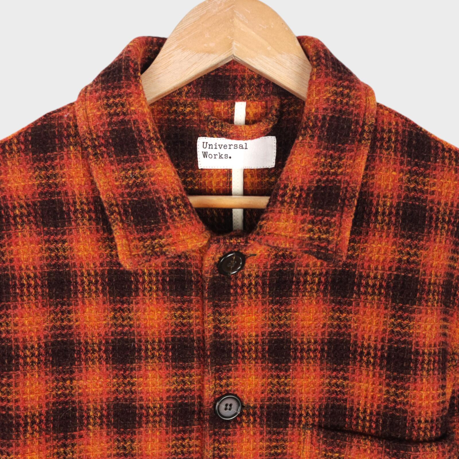 UNIVERSAL WORKS Men's Orange Check 100% Wool Waffle Knit Bakers Jacket