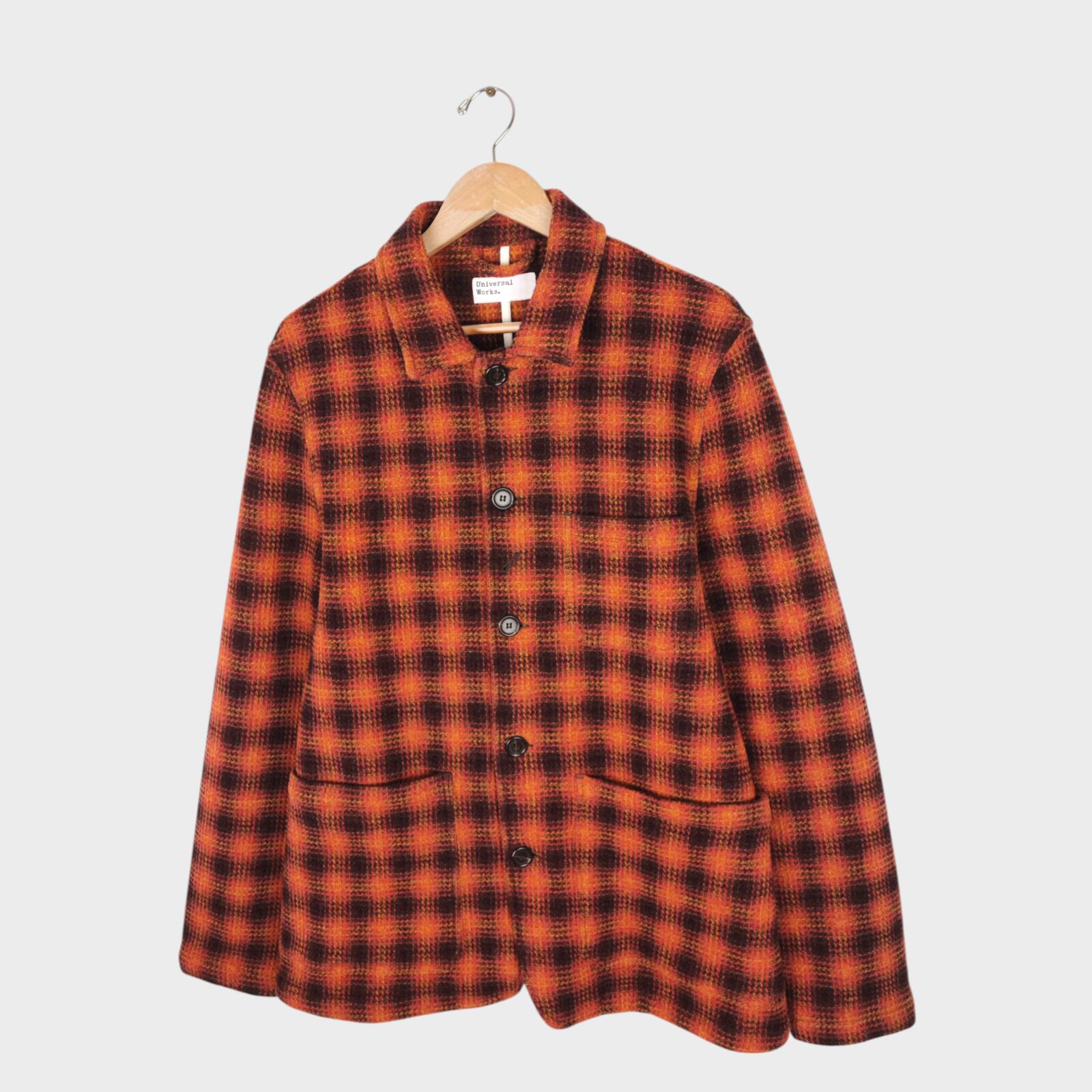 UNIVERSAL WORKS Men's Orange Check 100% Wool Waffle Knit Bakers Jacket