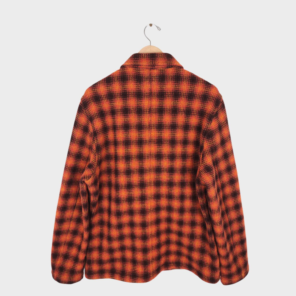 UNIVERSAL WORKS Men's Orange Check 100% Wool Waffle Knit Bakers Jacket