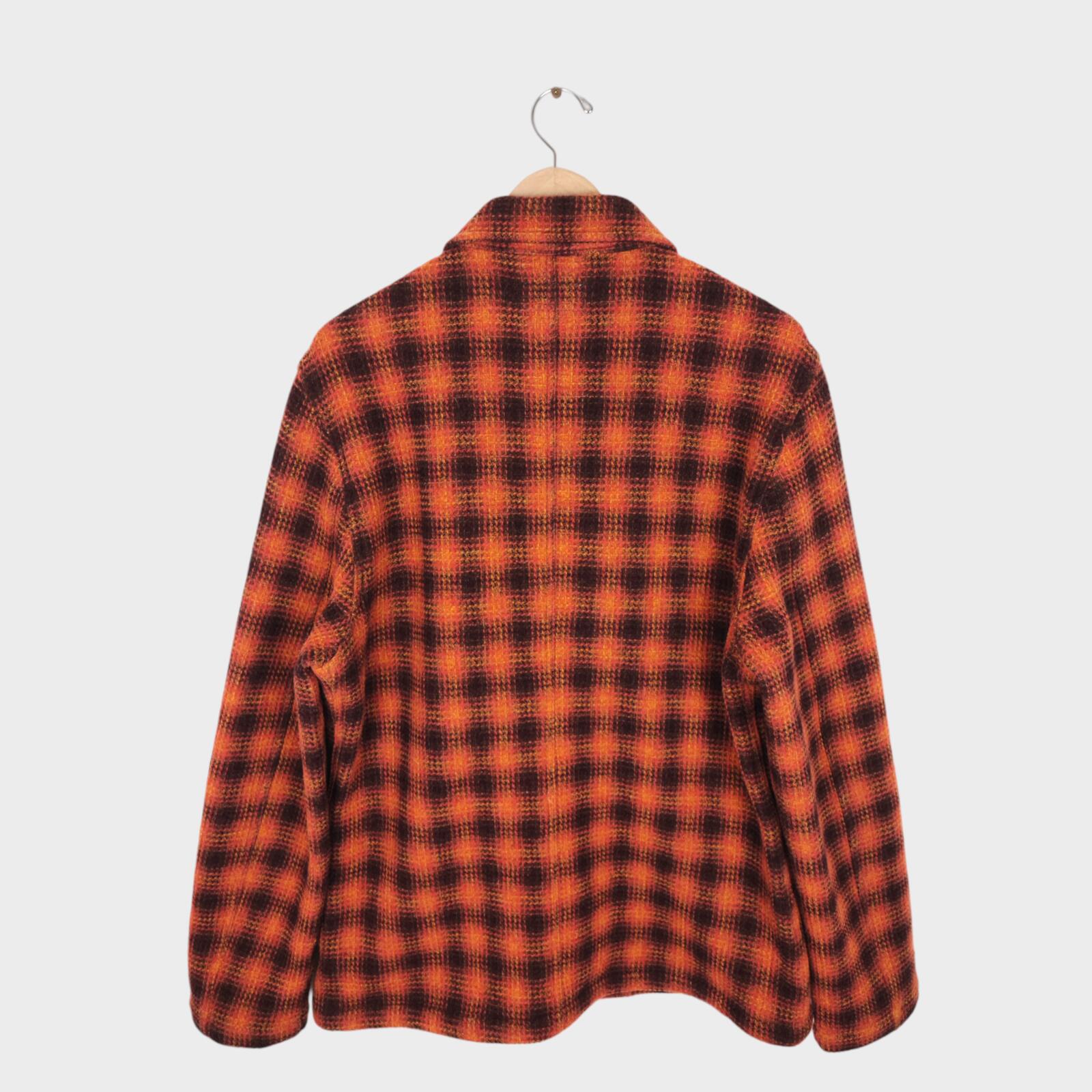 UNIVERSAL WORKS Men's Orange Check 100% Wool Waffle Knit Bakers Jacket