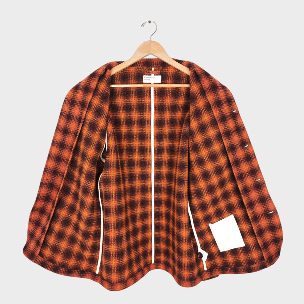 UNIVERSAL WORKS Men's Orange Check 100% Wool Waffle Knit Bakers Jacket