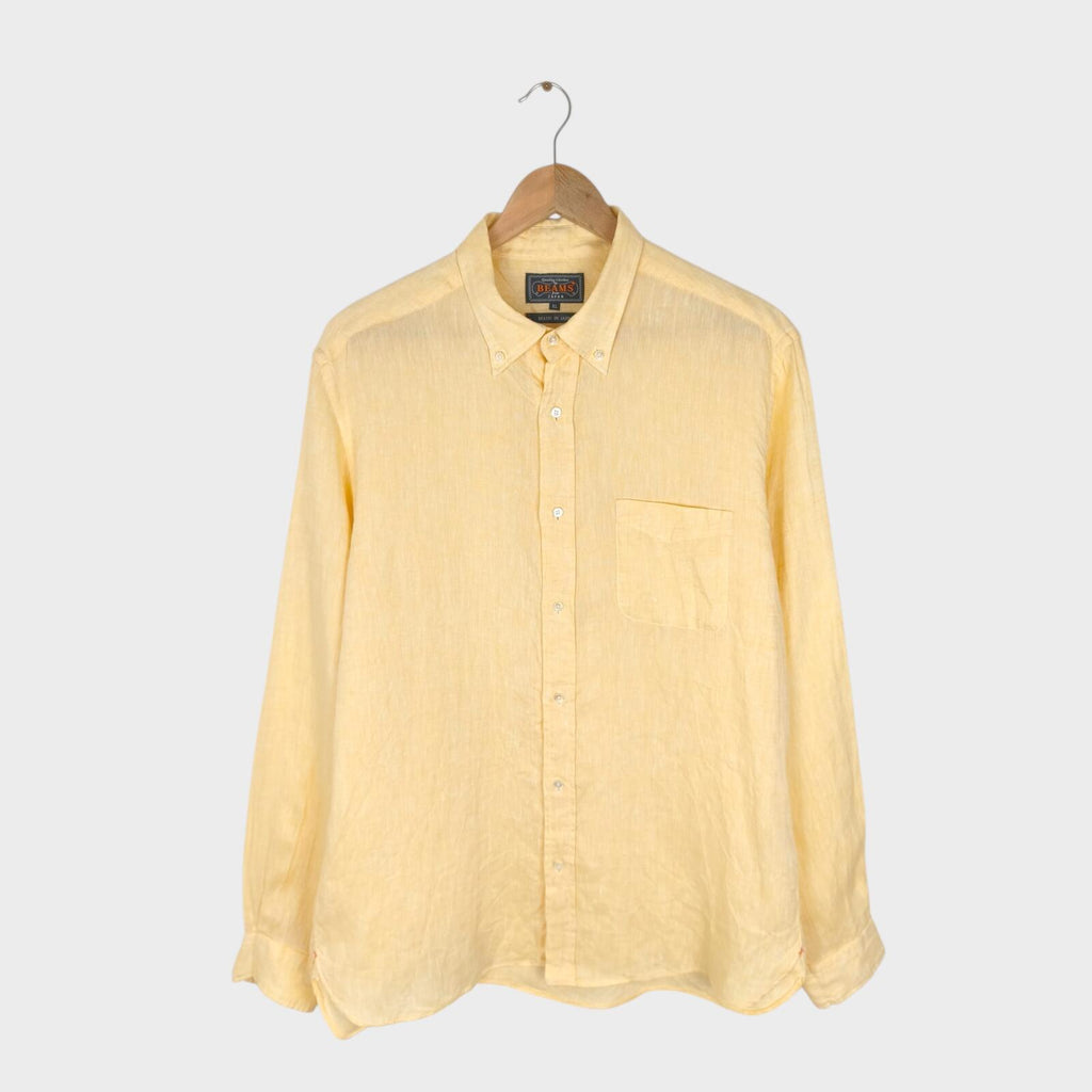 BEAMS PLUS Men's Made in Japan Light Yellow 100% Linen Shirt