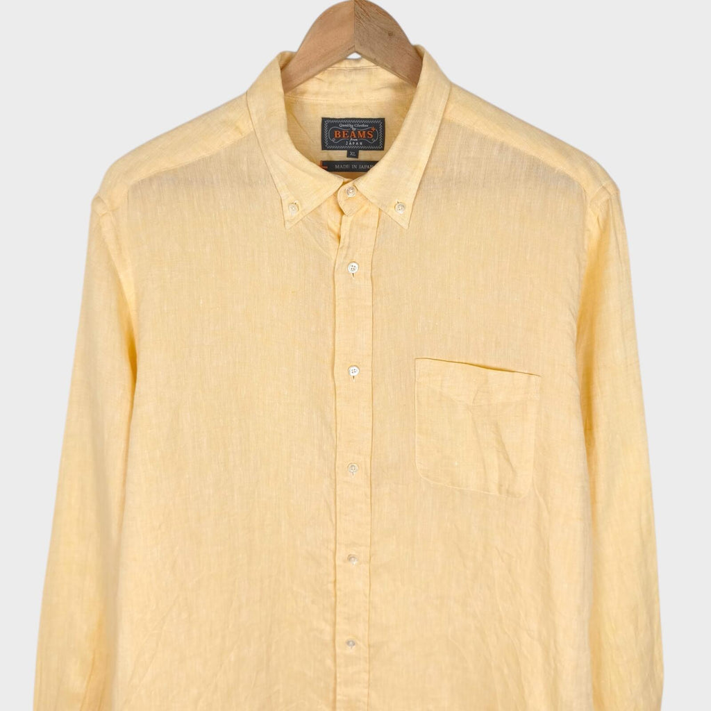 BEAMS PLUS Men's Made in Japan Light Yellow 100% Linen Shirt