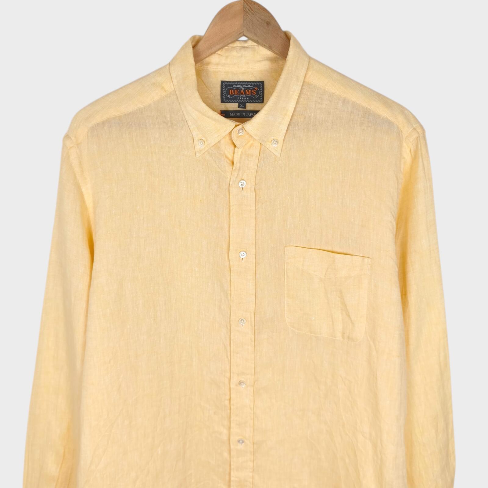 BEAMS PLUS Men's Made in Japan Light Yellow 100% Linen Shirt