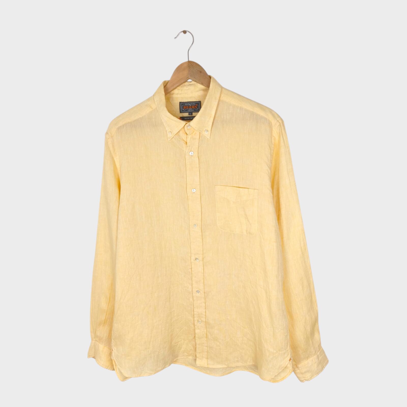 BEAMS PLUS Men's Made in Japan Light Yellow 100% Linen Shirt