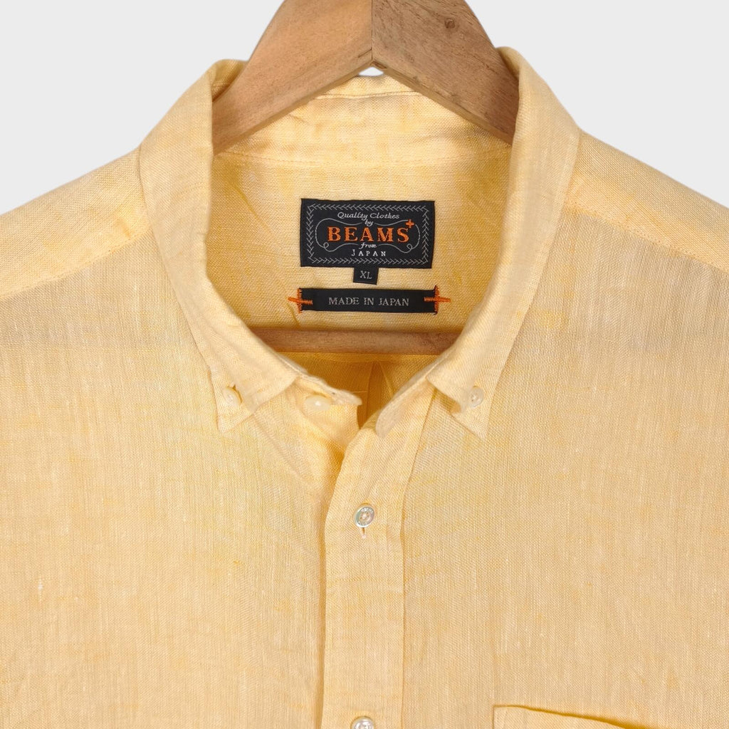BEAMS PLUS Men's Made in Japan Light Yellow 100% Linen Shirt