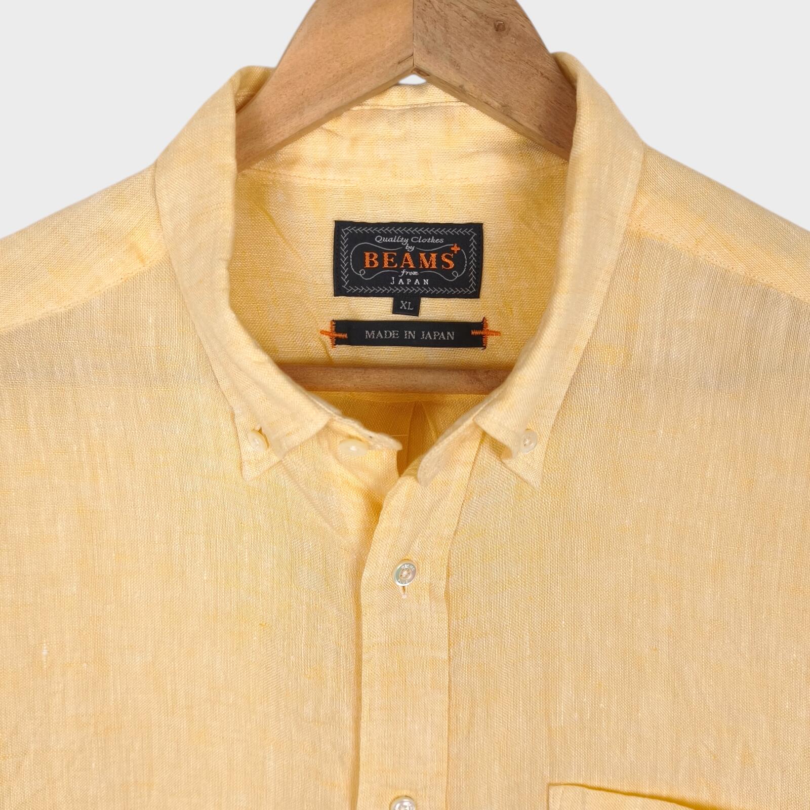 BEAMS PLUS Men's Made in Japan Light Yellow 100% Linen Shirt
