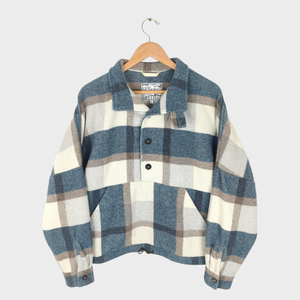 HEBTROCO Men's Made in England Wool Blend Checked Blanket Smock