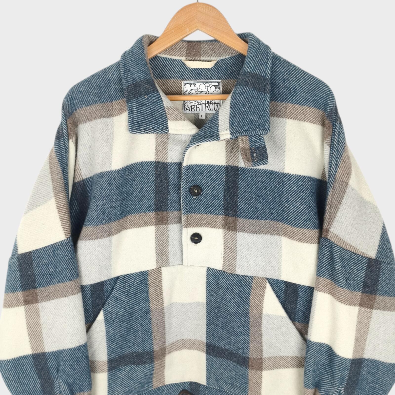 HEBTROCO Men's Made in England Wool Blend Checked Blanket Smock