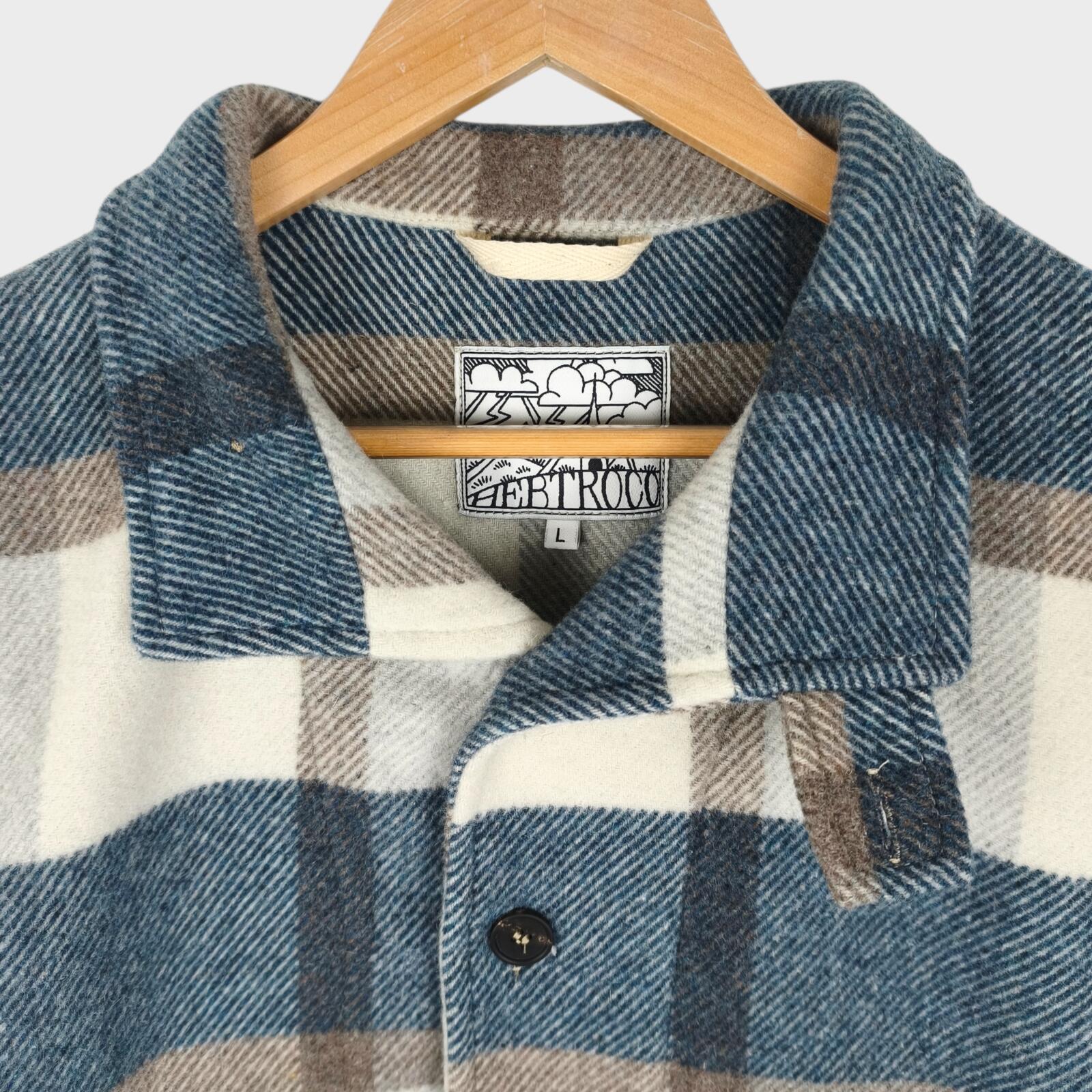 HEBTROCO Men's Made in England Wool Blend Checked Blanket Smock