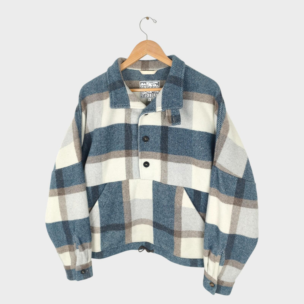 HEBTROCO Men's Made in England Wool Blend Checked Blanket Smock