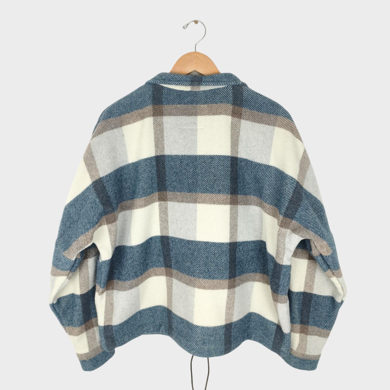 HEBTROCO Men's Made in England Wool Blend Checked Blanket Smock