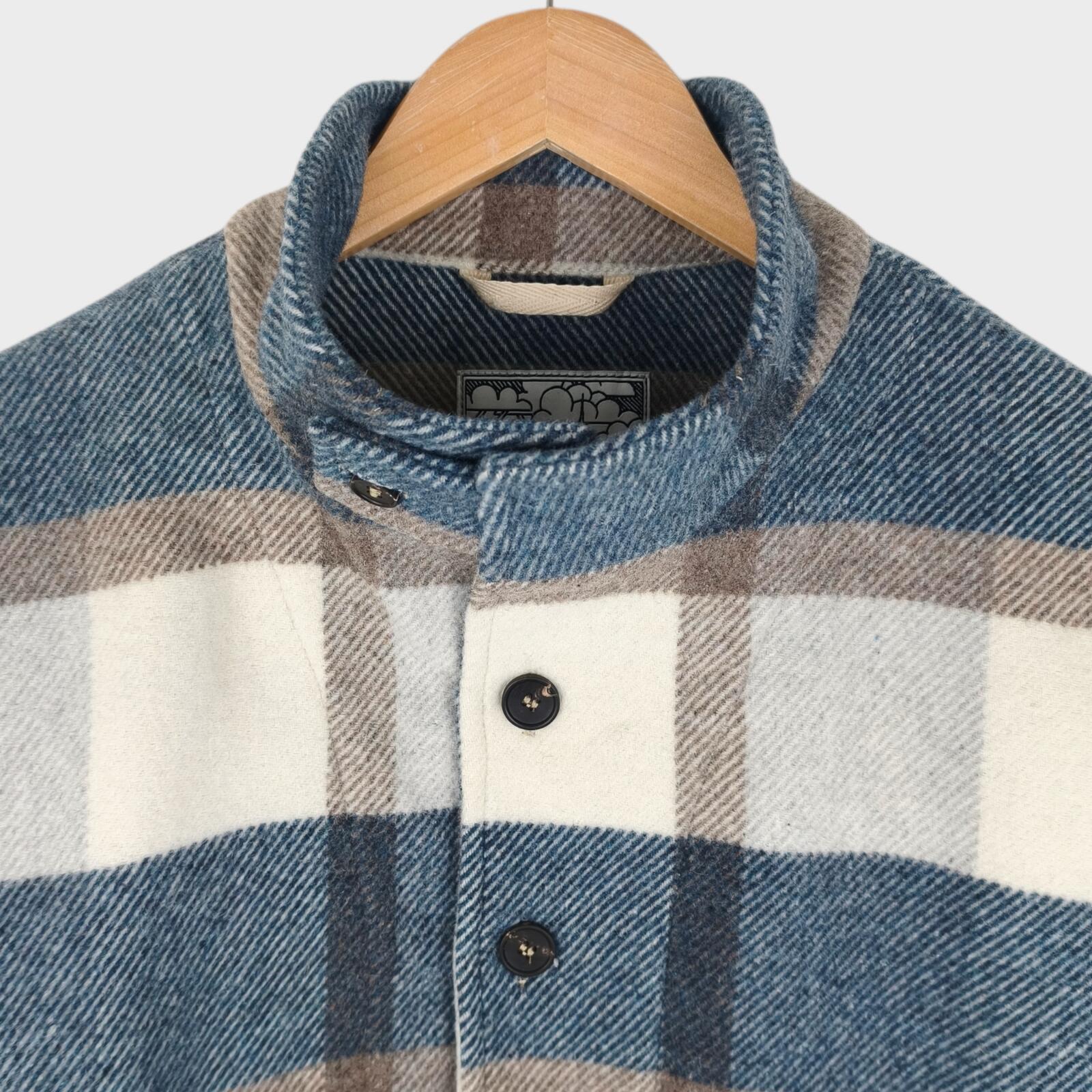HEBTROCO Men's Made in England Wool Blend Checked Blanket Smock