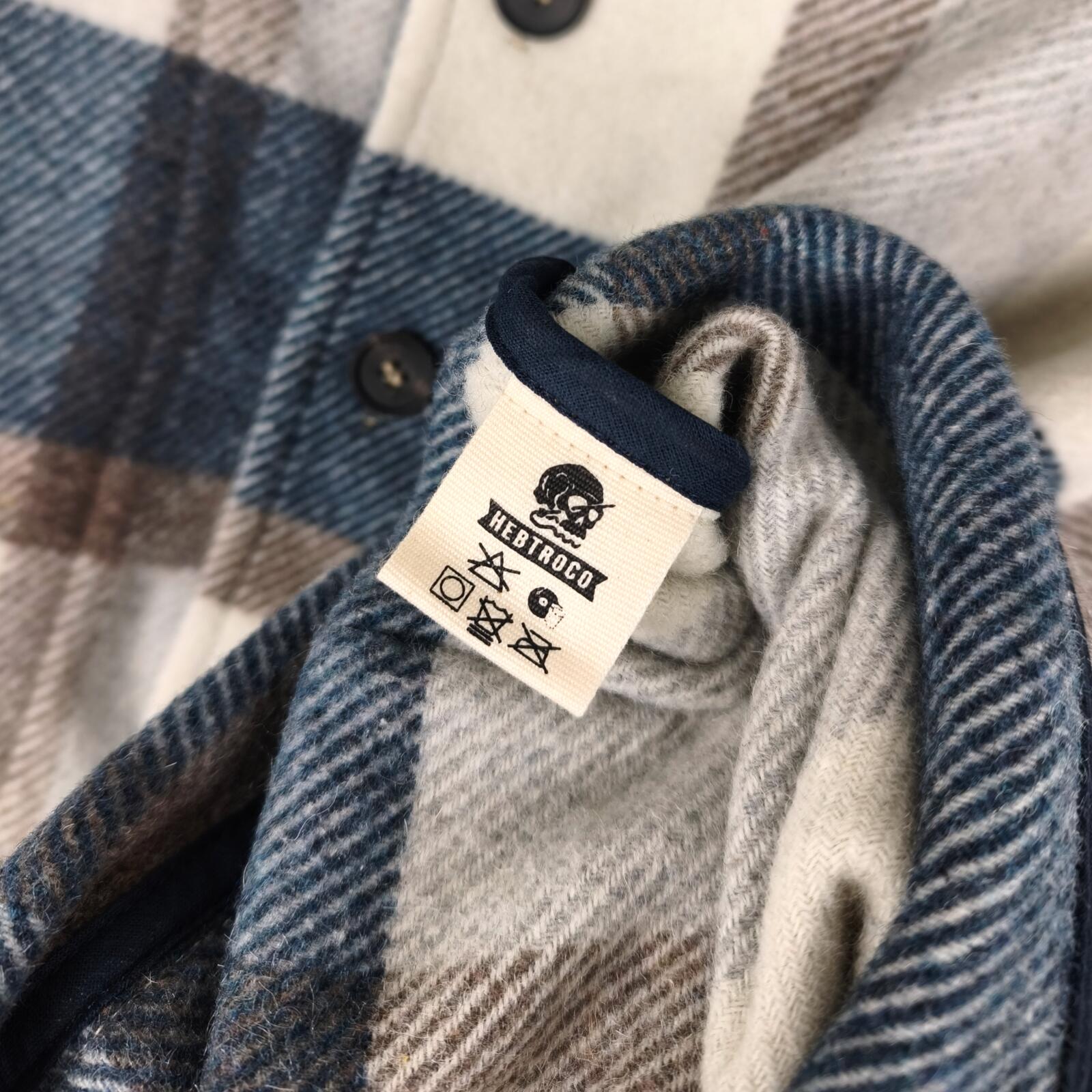 HEBTROCO Men's Made in England Wool Blend Checked Blanket Smock