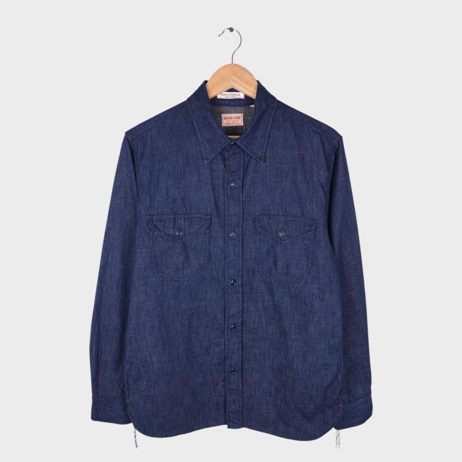 SUGAR CANE Men's Made in USA Dark Blue Denim Shirt