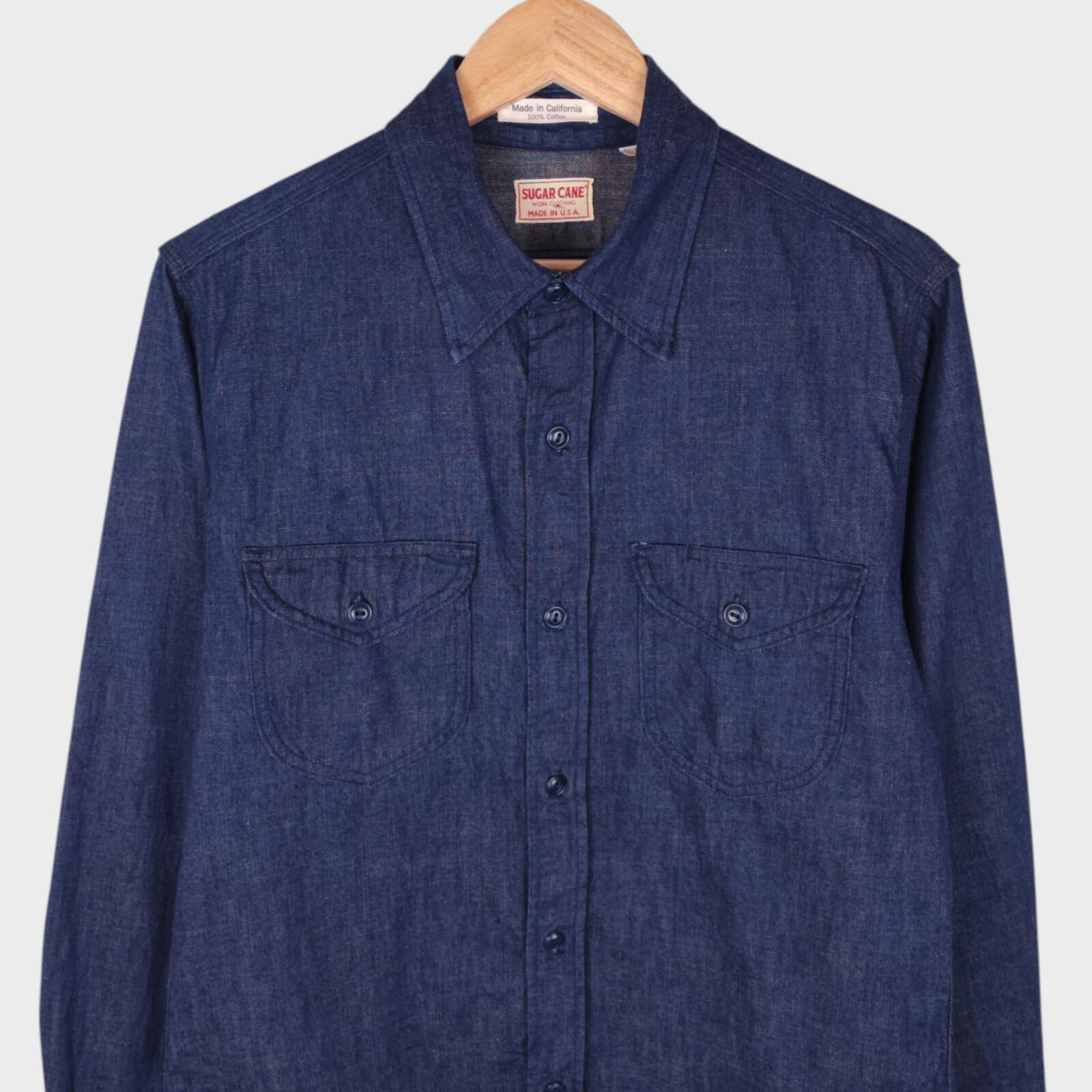 SUGAR CANE Men's Made in USA Dark Blue Denim Shirt