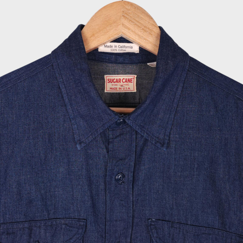 SUGAR CANE Men's Made in USA Dark Blue Denim Shirt